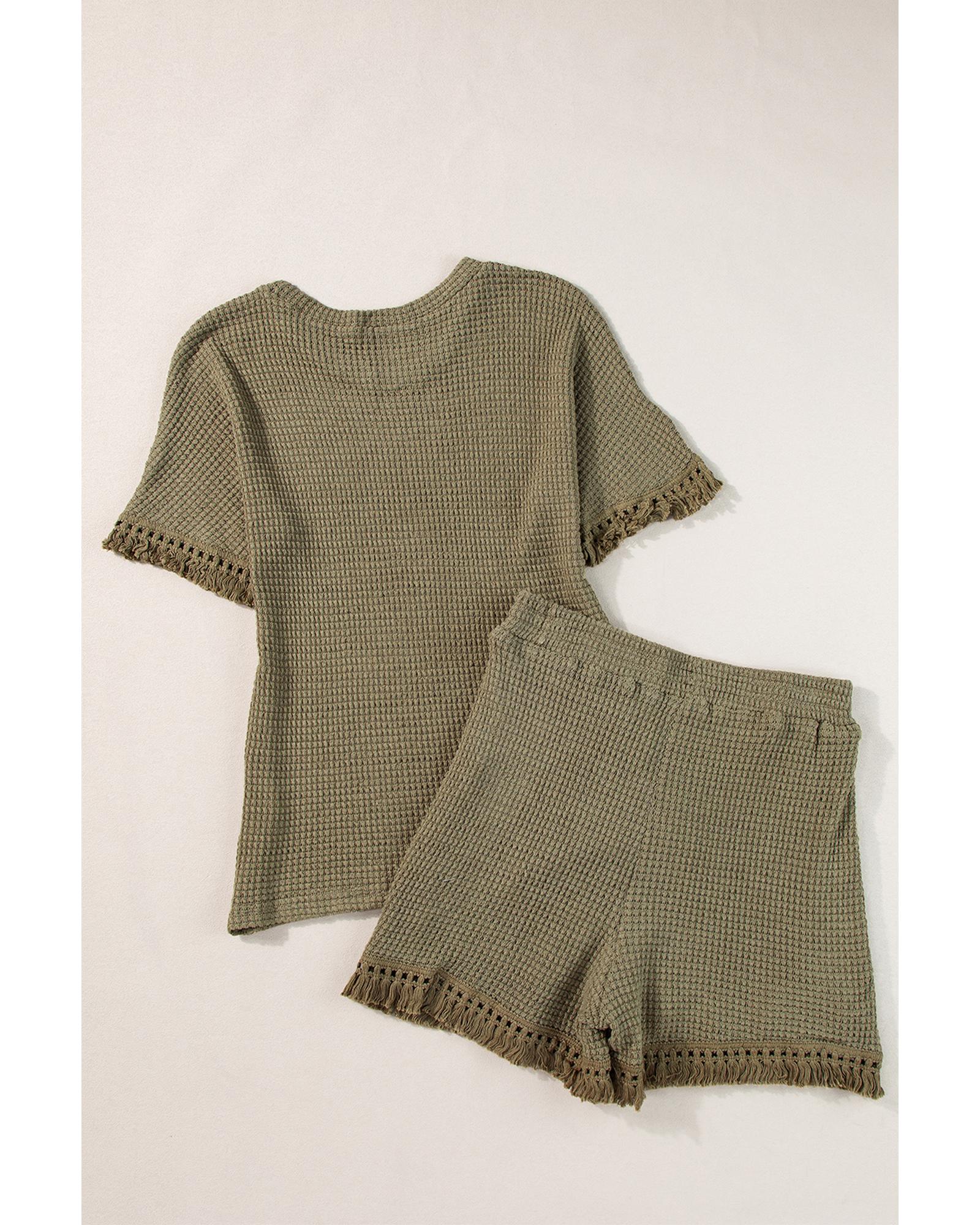 Laurel Green Fringe Trim Textured Short Two Piece Set - M 5