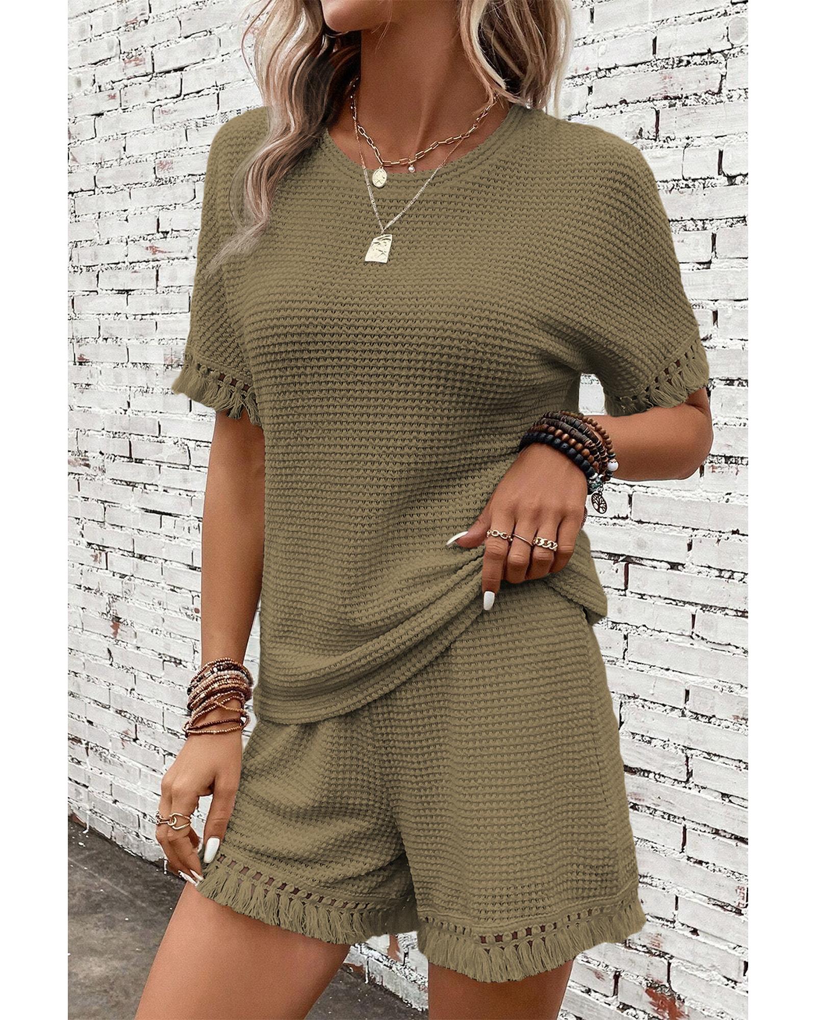 Laurel Green Fringe Trim Textured Short Two Piece Set - XL 6