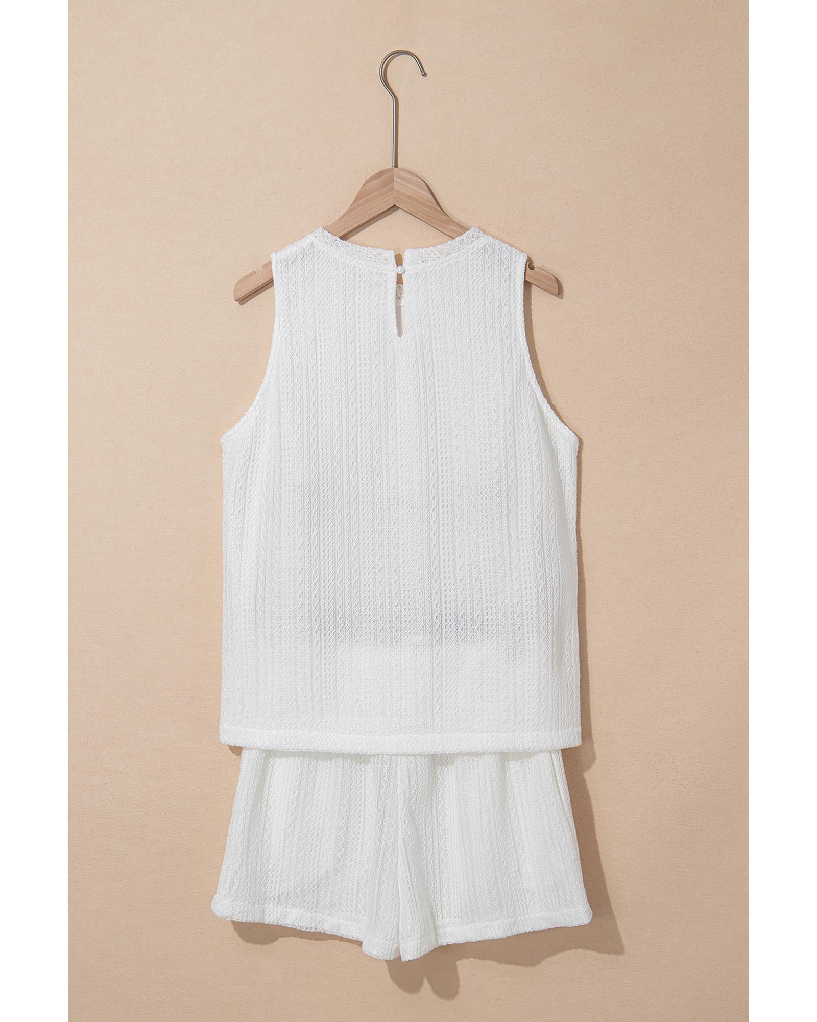 Beige Textured Knit Tank Top and Drawstring Shorts Set - S 5