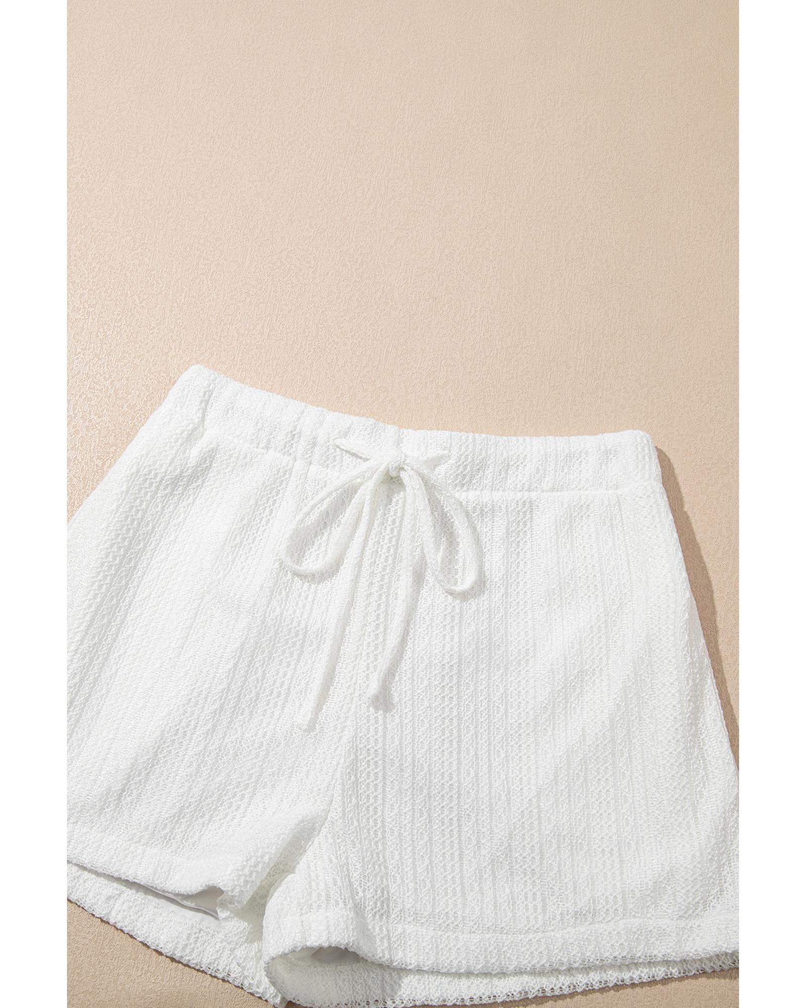 Beige Textured Knit Tank Top and Drawstring Shorts Set - S 7