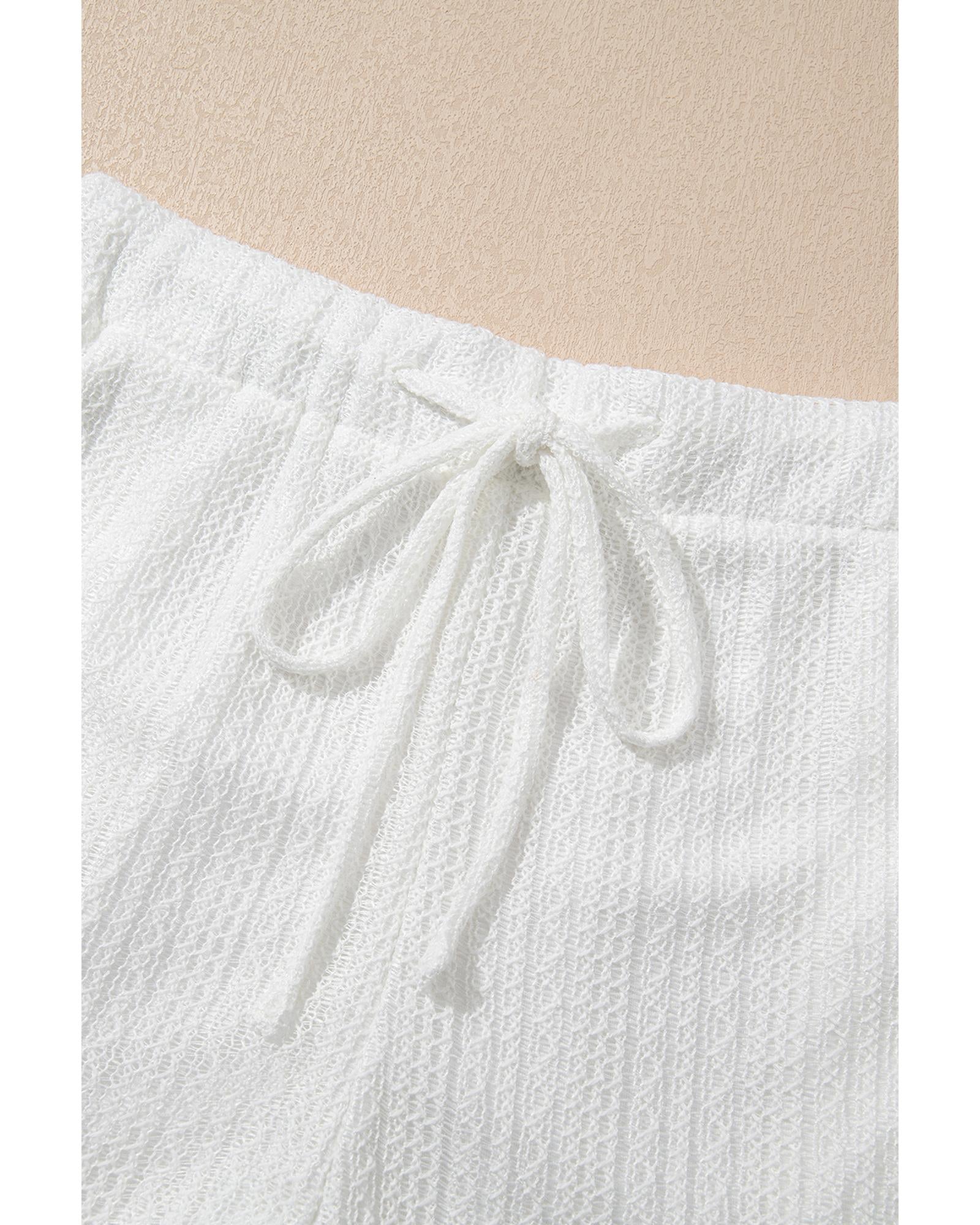 Beige Textured Knit Tank Top and Drawstring Shorts Set - S 8