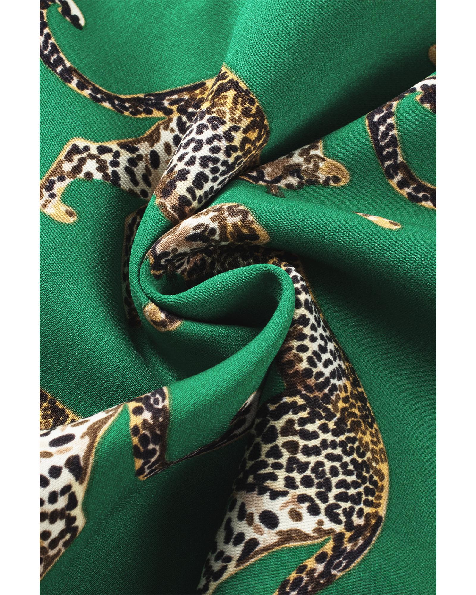 Green Cheetah Print Short Sleeve Shirt and Pants Pajama Set - L 6