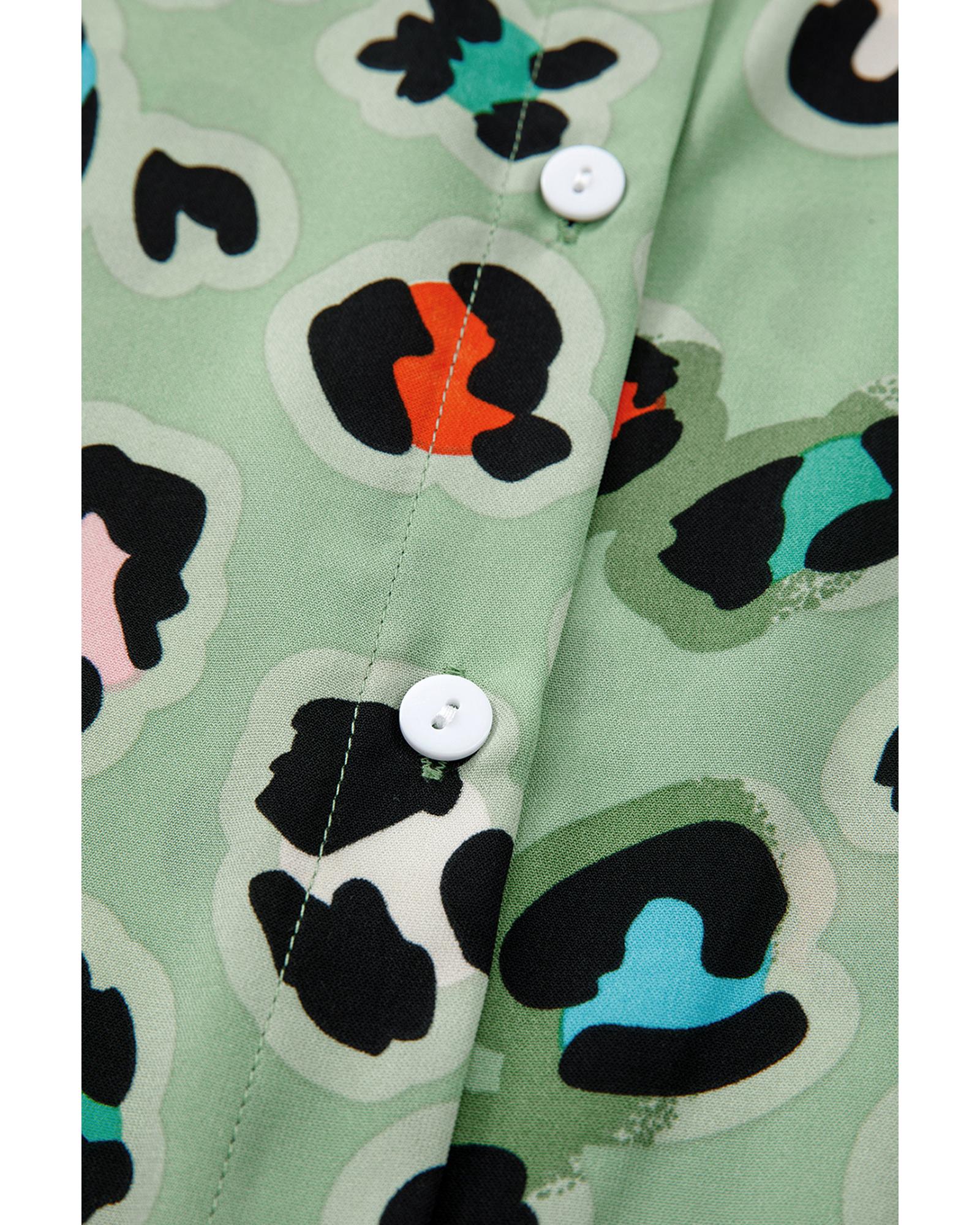 Green Leopard Print Short Sleeve Shirt and Wide Leg Pants Set - XL 6