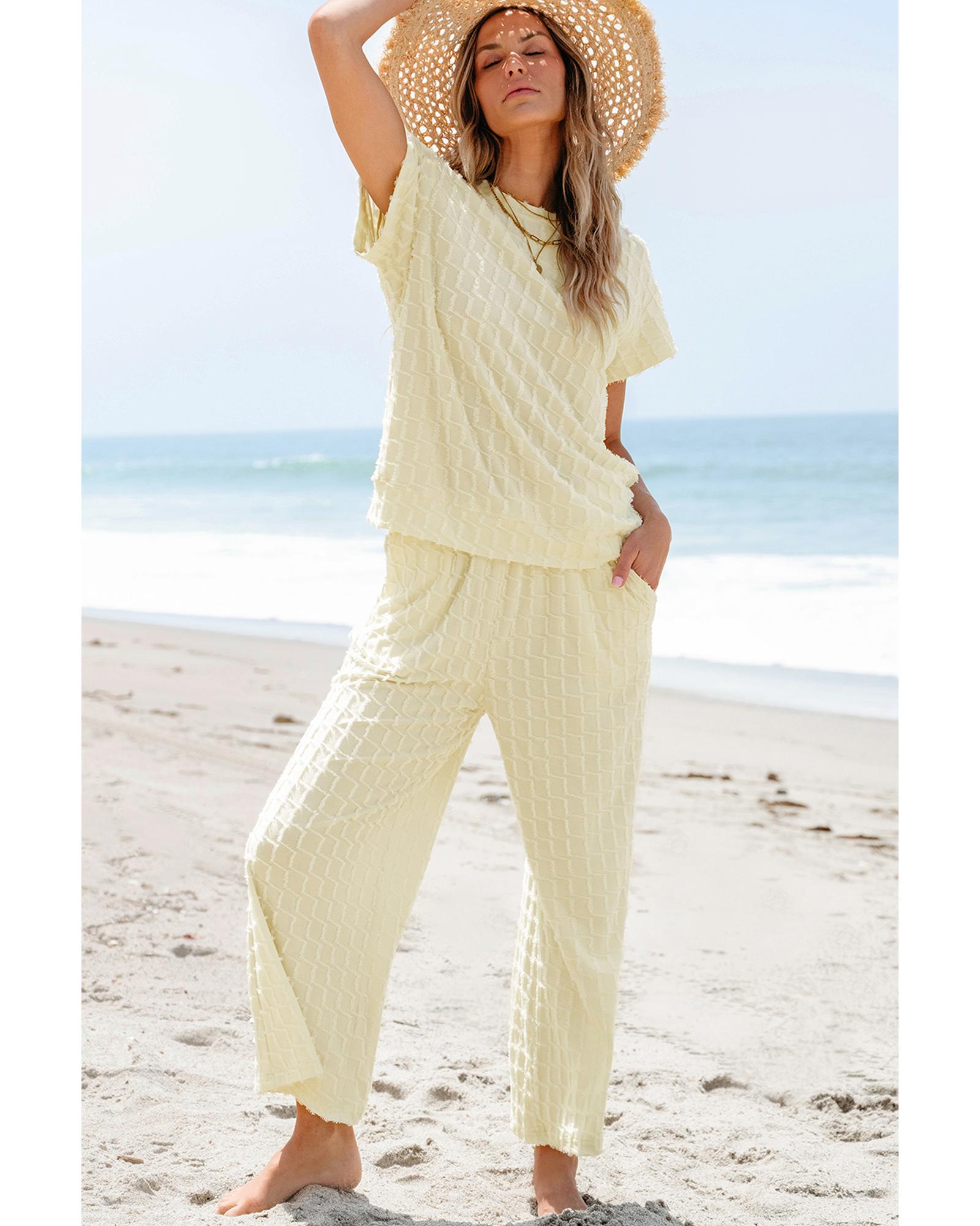 Apricot Metallic Lattice Textured Casual Two Piece Set - L 6