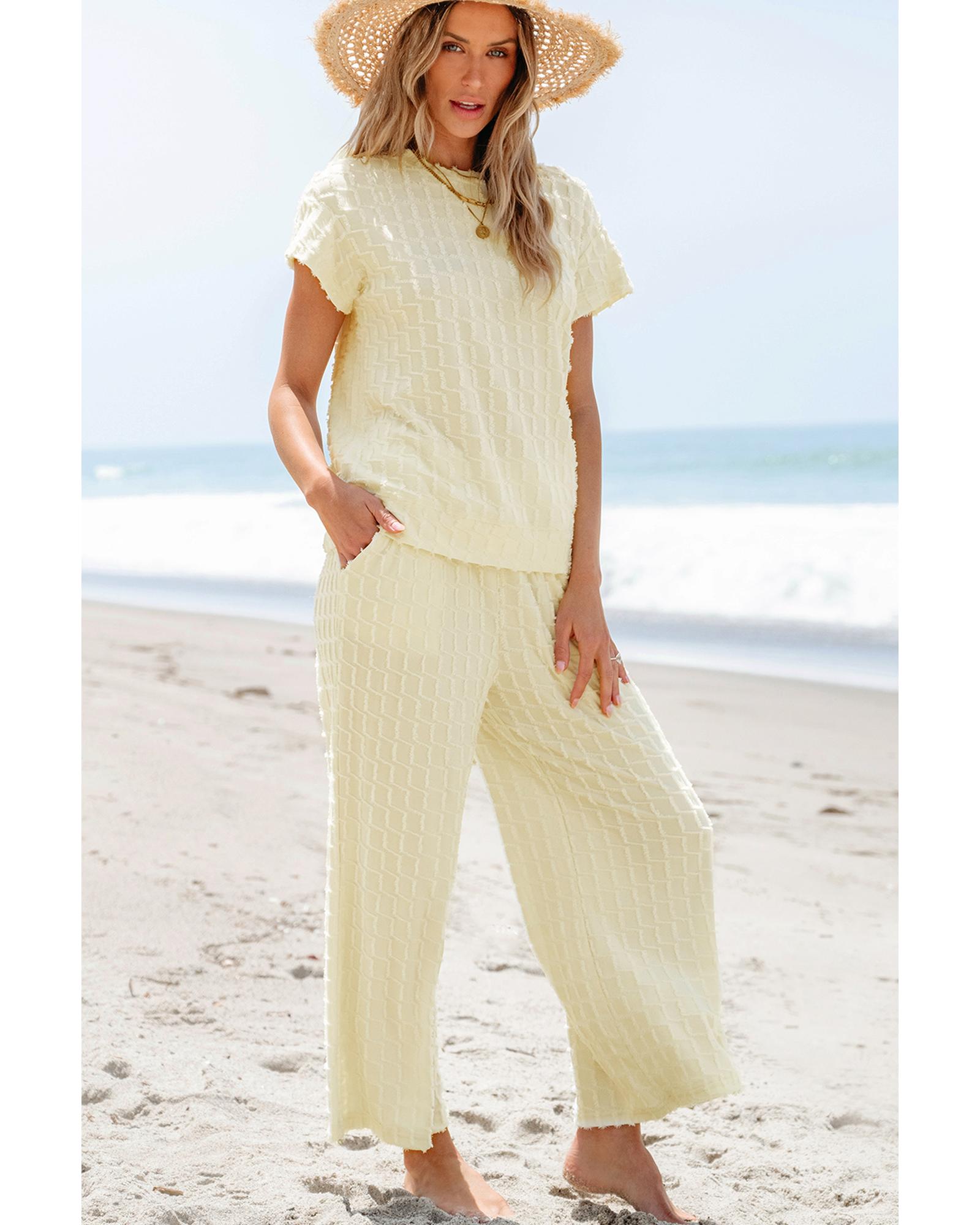Apricot Metallic Lattice Textured Casual Two Piece Set - S 6