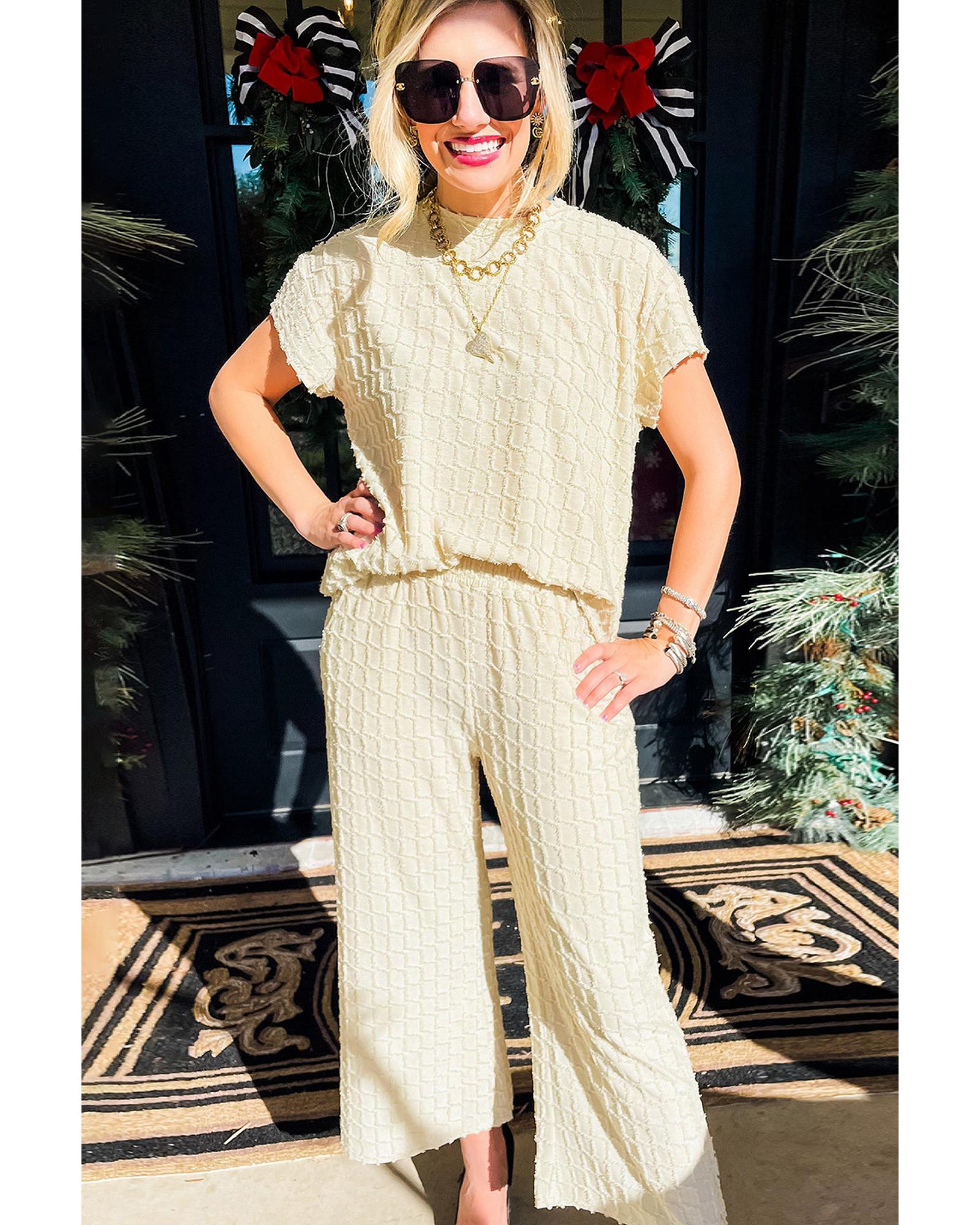 Apricot Metallic Lattice Textured Casual Two Piece Set - XL 3