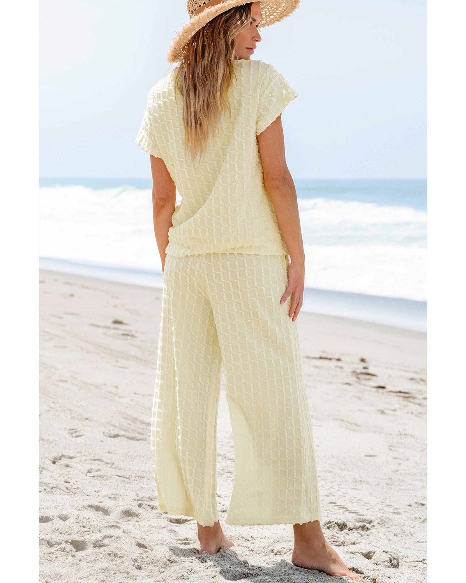 Apricot Metallic Lattice Textured Casual Two Piece Set - XL 7