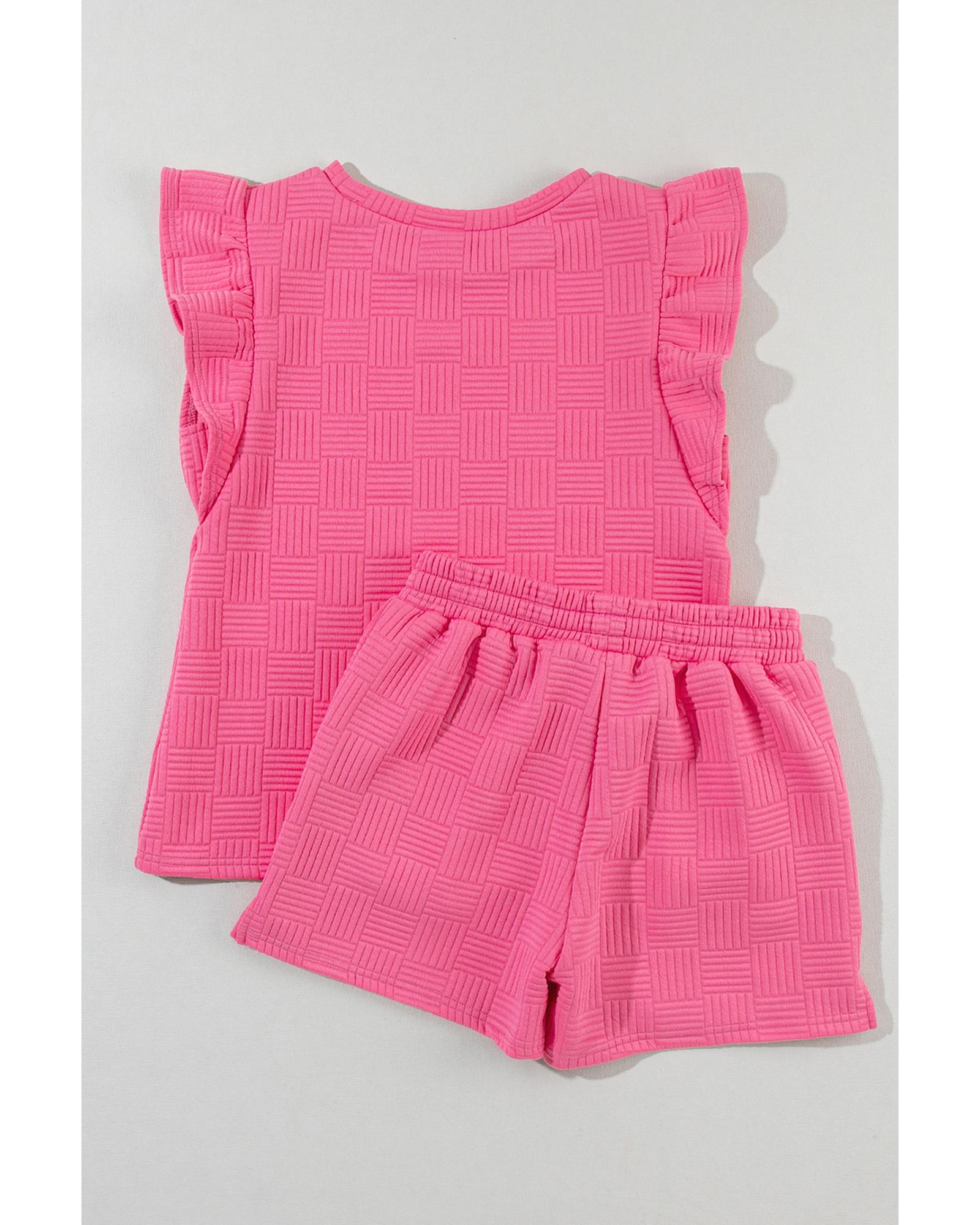 Bonbon Textured Ruffled Sleeve Tee and Drawstring Shorts Set - M 6