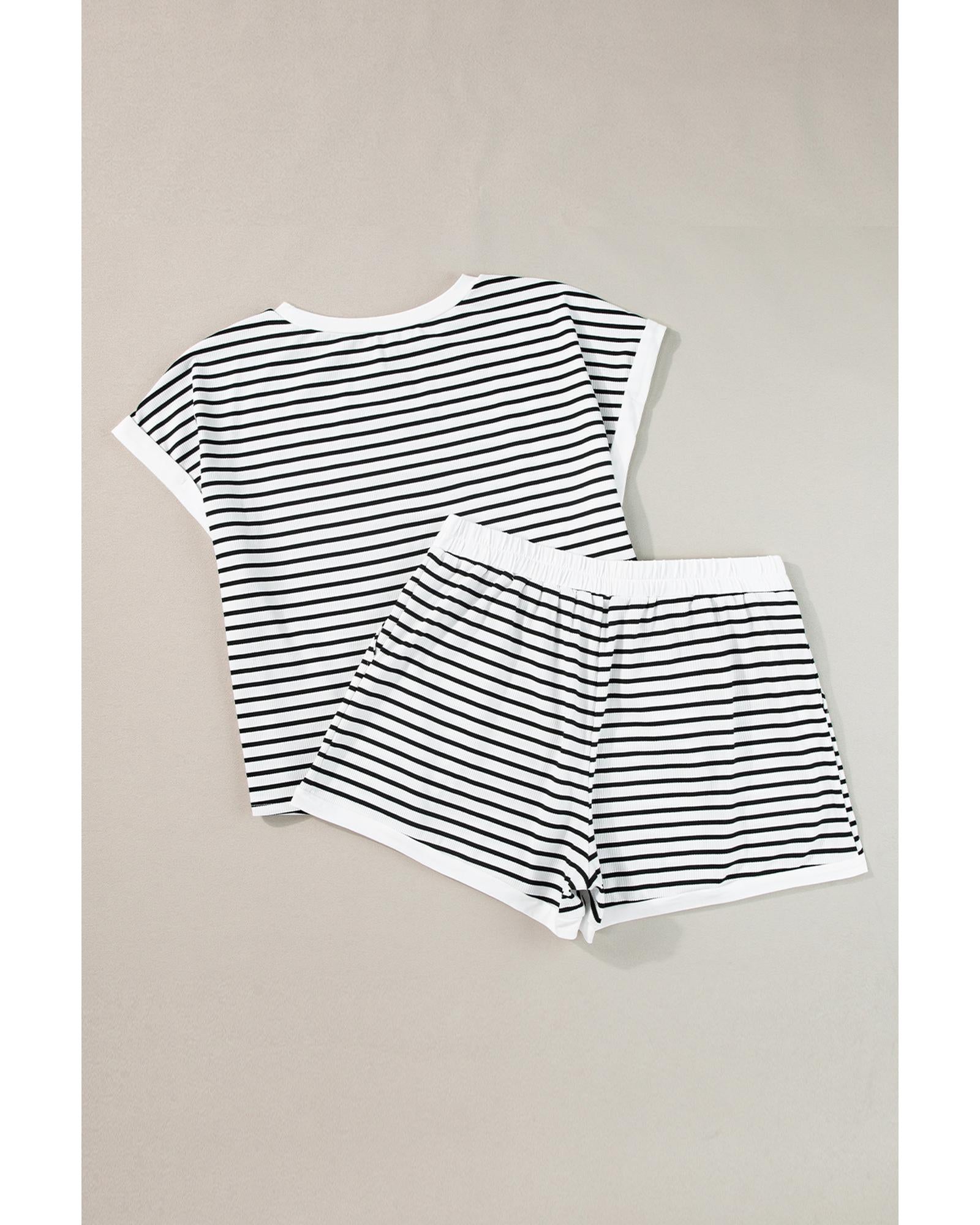 White Stripe Contrast Edge Tee and Shorts Set - L 8