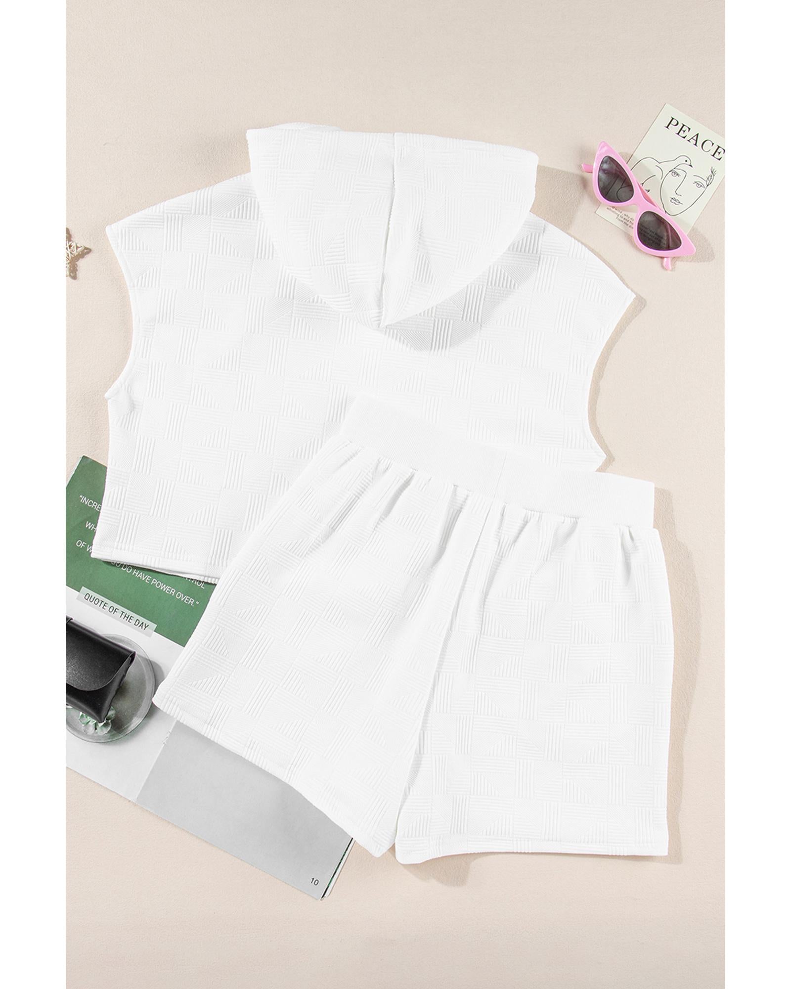 White Textured Cropped Hoodie and Shorts Set - 2XL 7
