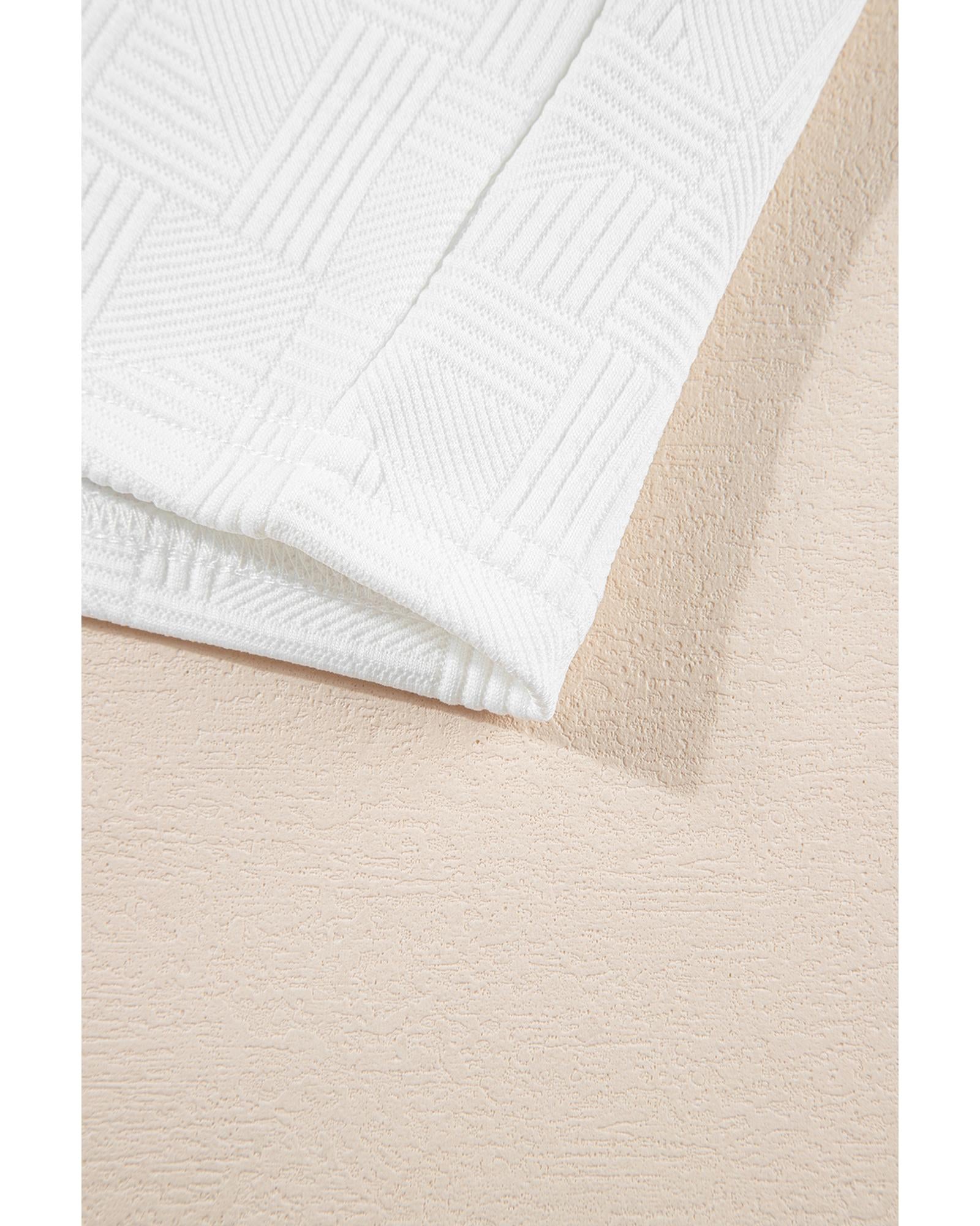 White Textured Cropped Hoodie and Shorts Set - L 6