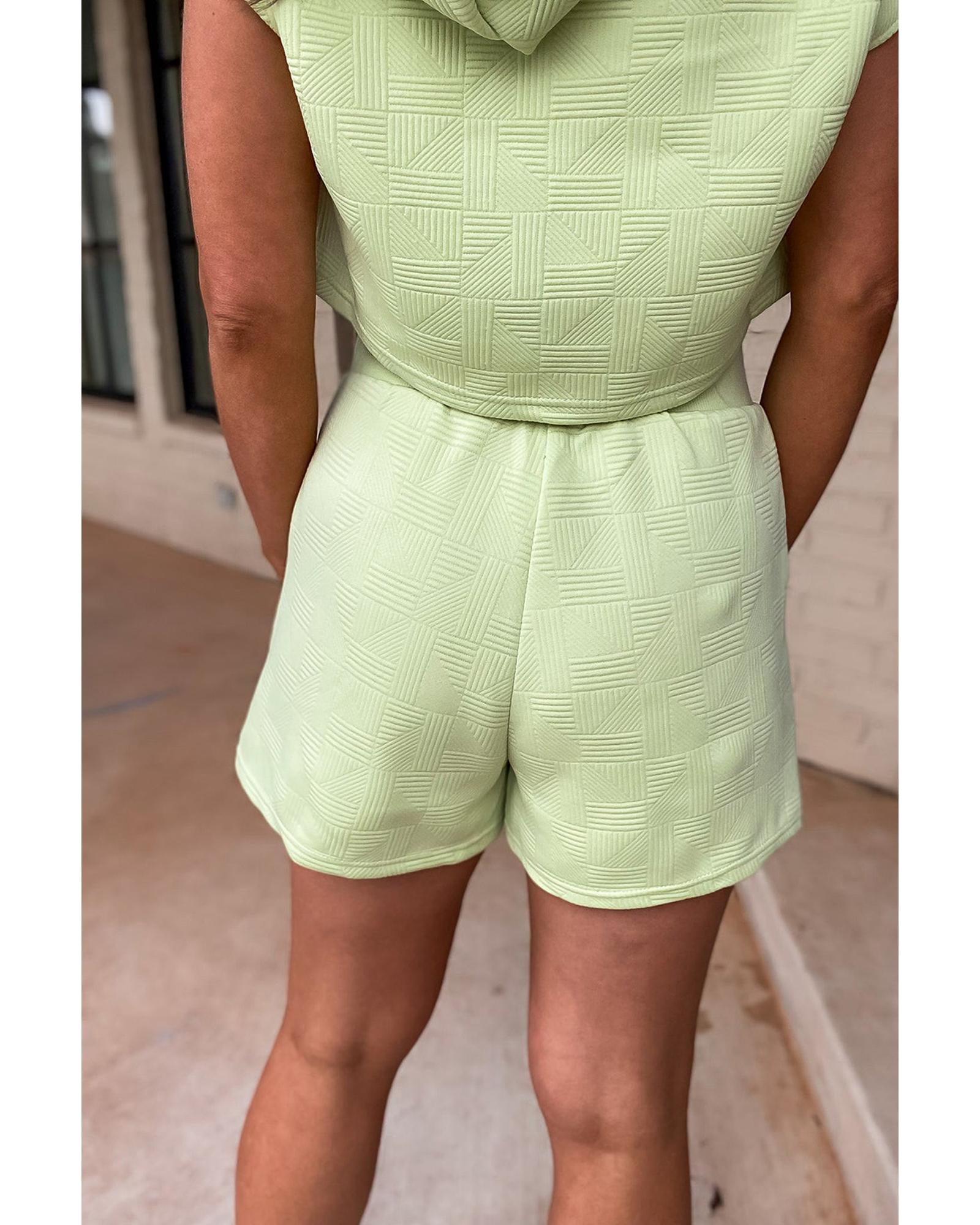 Meadow Mist Green Textured Cropped Hoodie and Shorts Set - L 3
