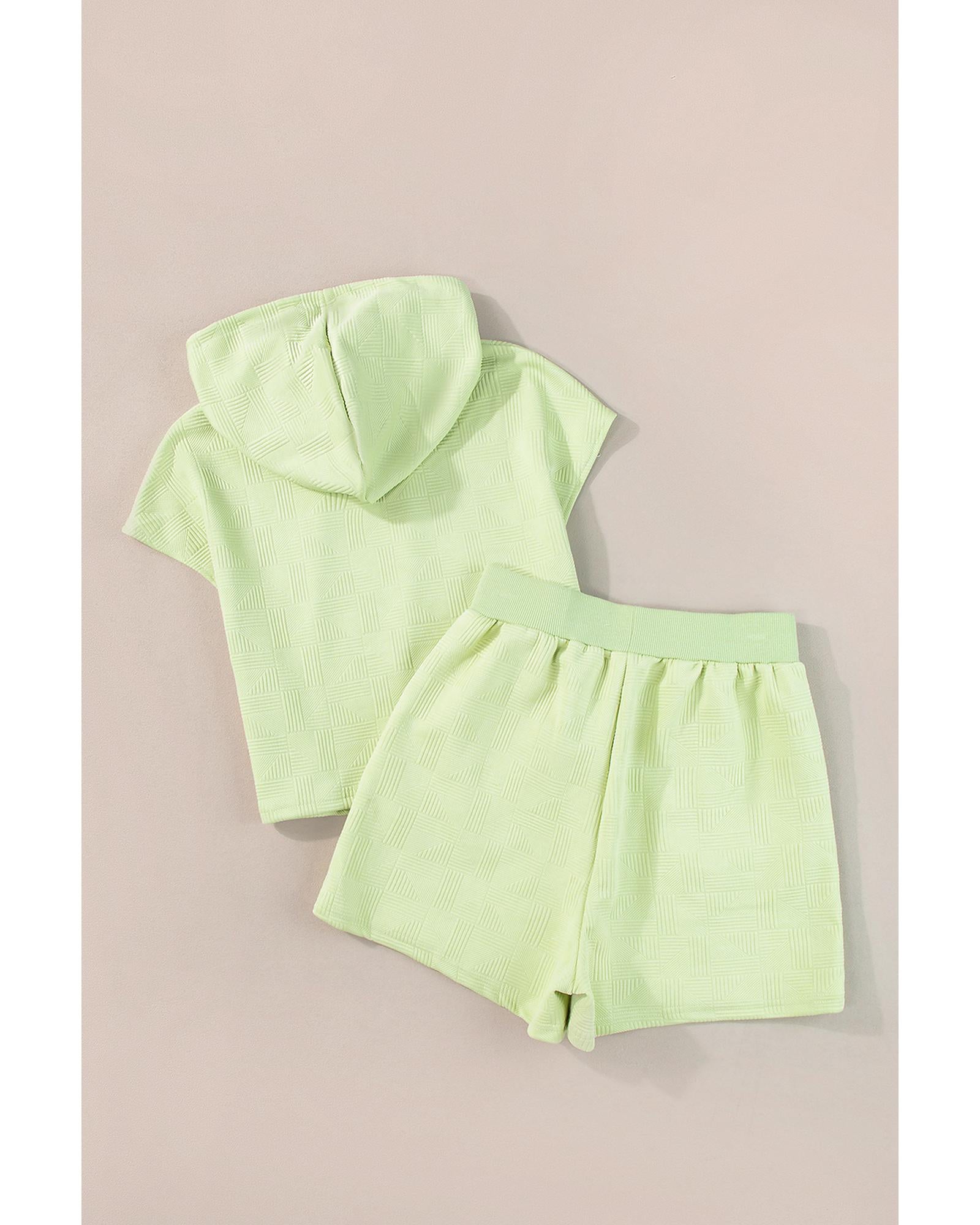 Meadow Mist Green Textured Cropped Hoodie and Shorts Set - L 7
