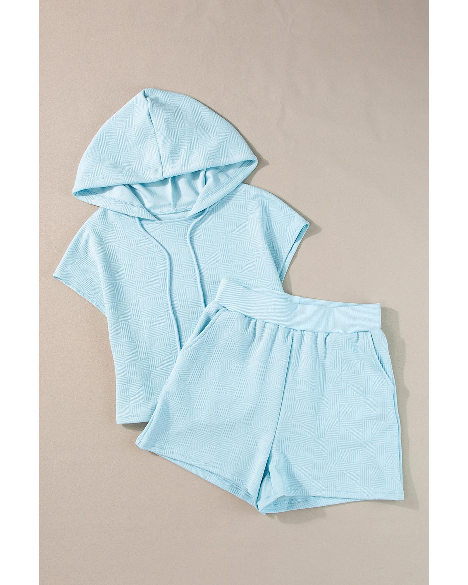 Beau Blue Textured Cropped Hoodie and Shorts Set - L 8