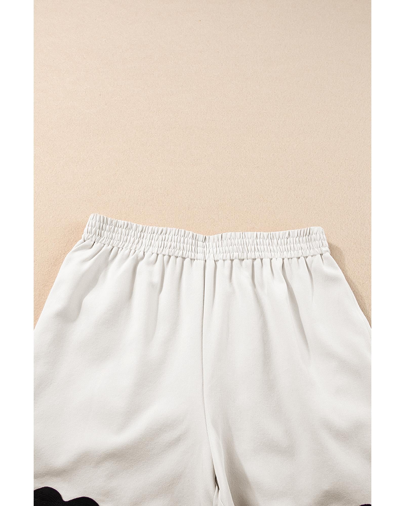 White Ricrac Trim Tank Top Elastic Waist Shorts Set - L 6