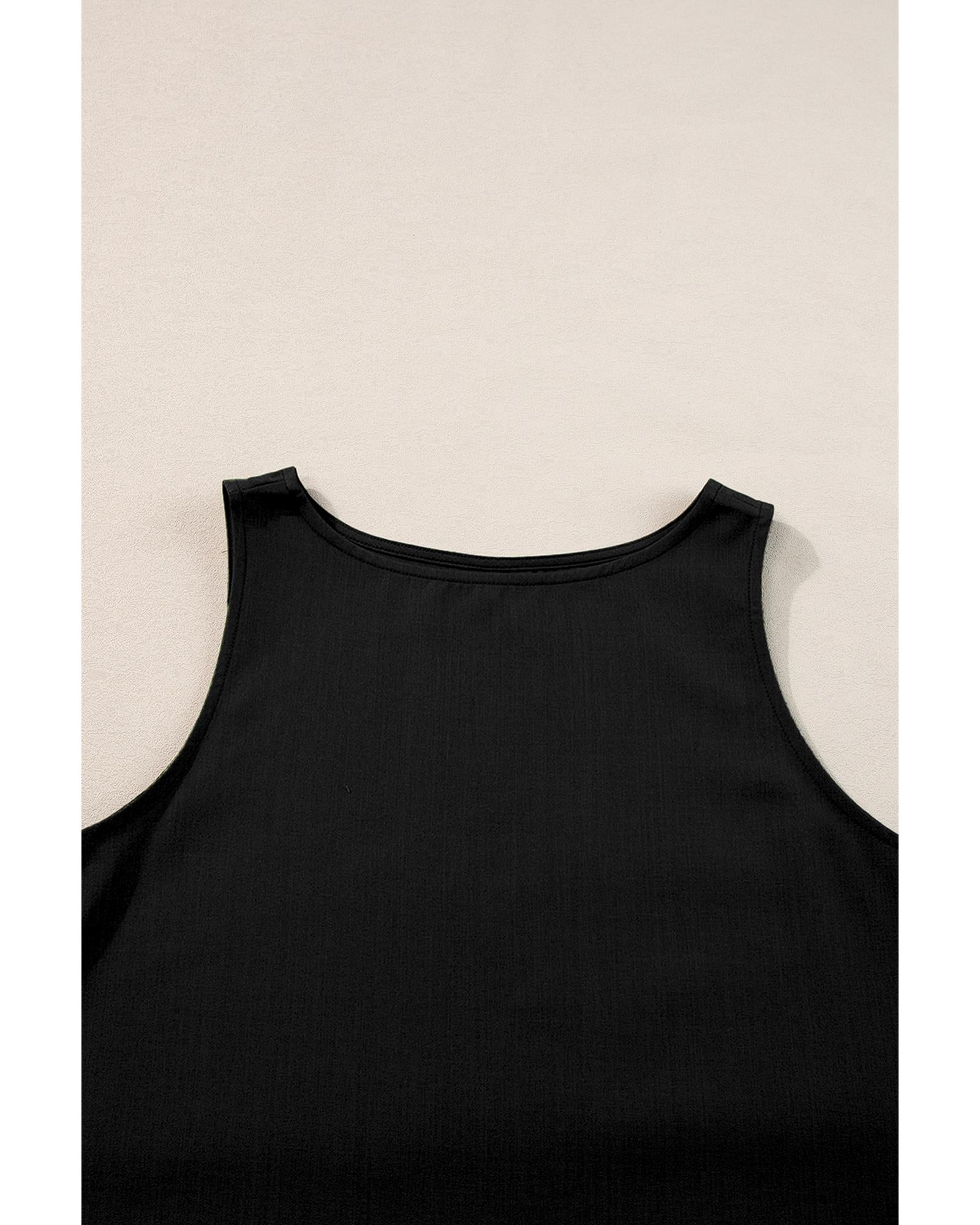 Black Ricrac Trim Tank Top Elastic Waist Shorts Set - M
