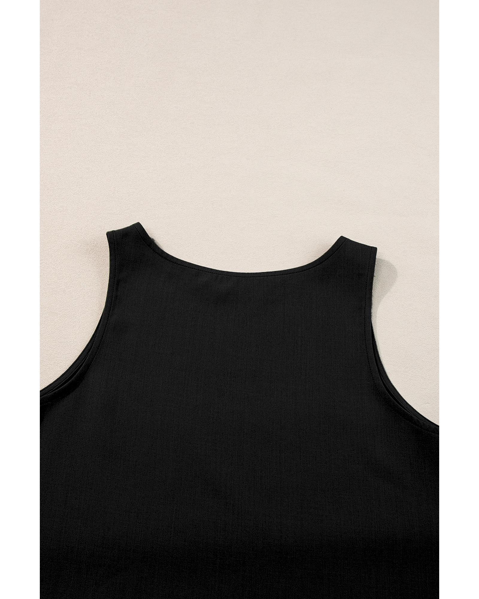 Black Ricrac Trim Tank Top Elastic Waist Shorts Set - XL