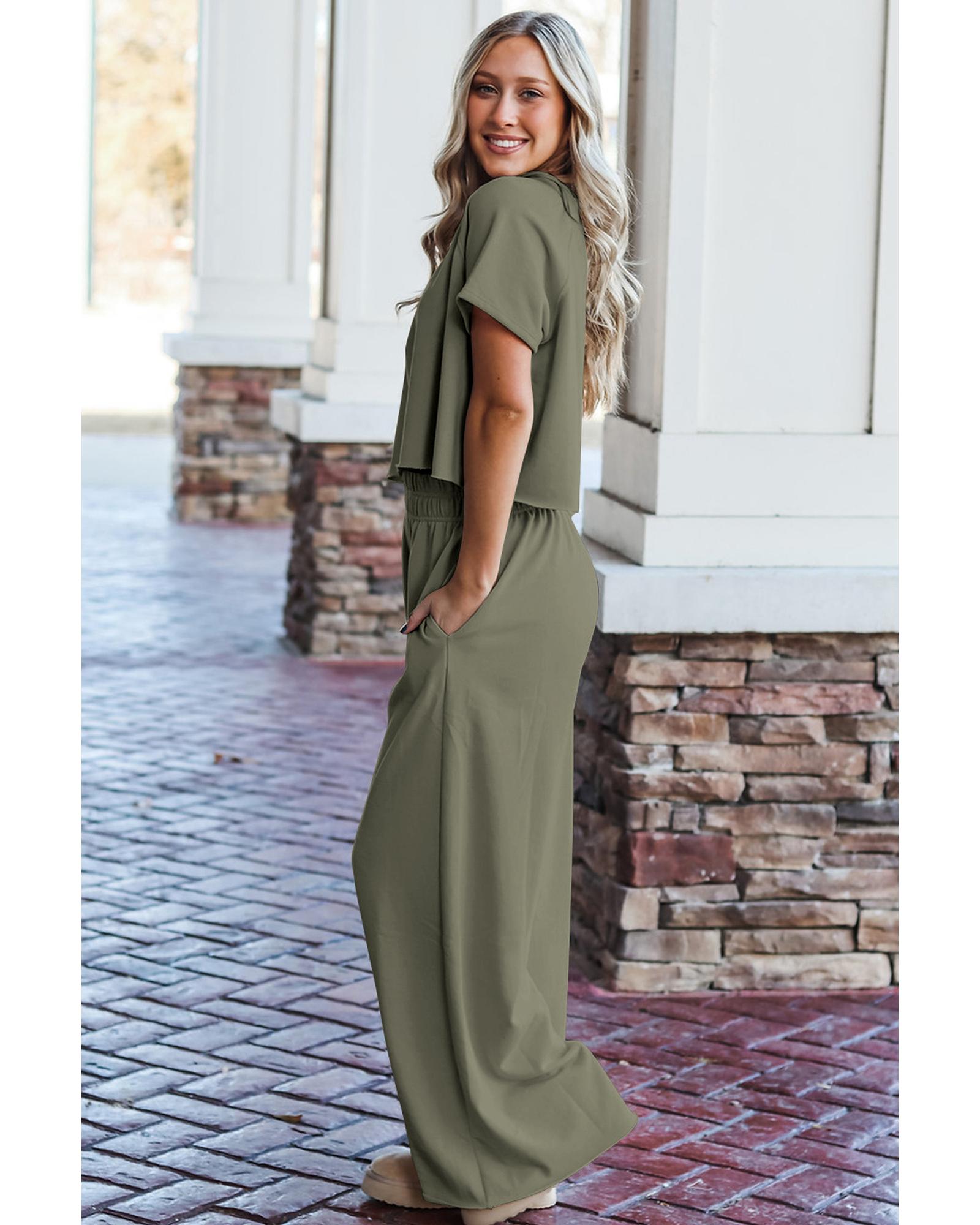Seagrass Raw Hem Loose Tee and Wide Leg Pants Set - L 3