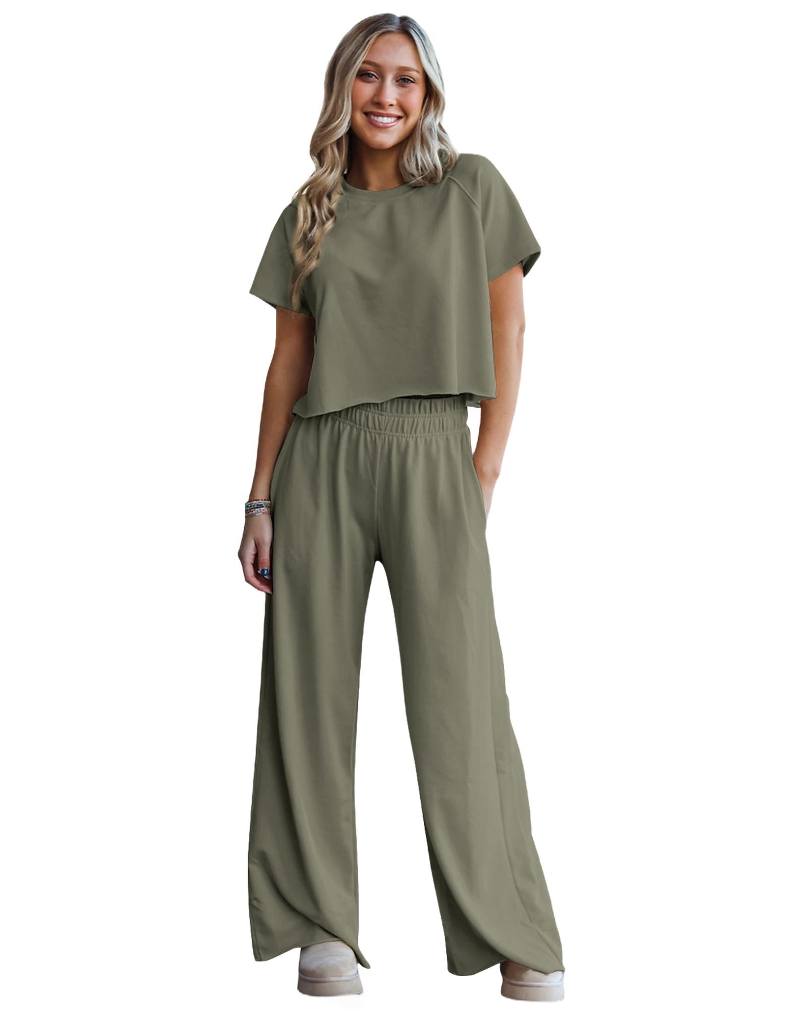 Seagrass Raw Hem Loose Tee and Wide Leg Pants Set - L 5