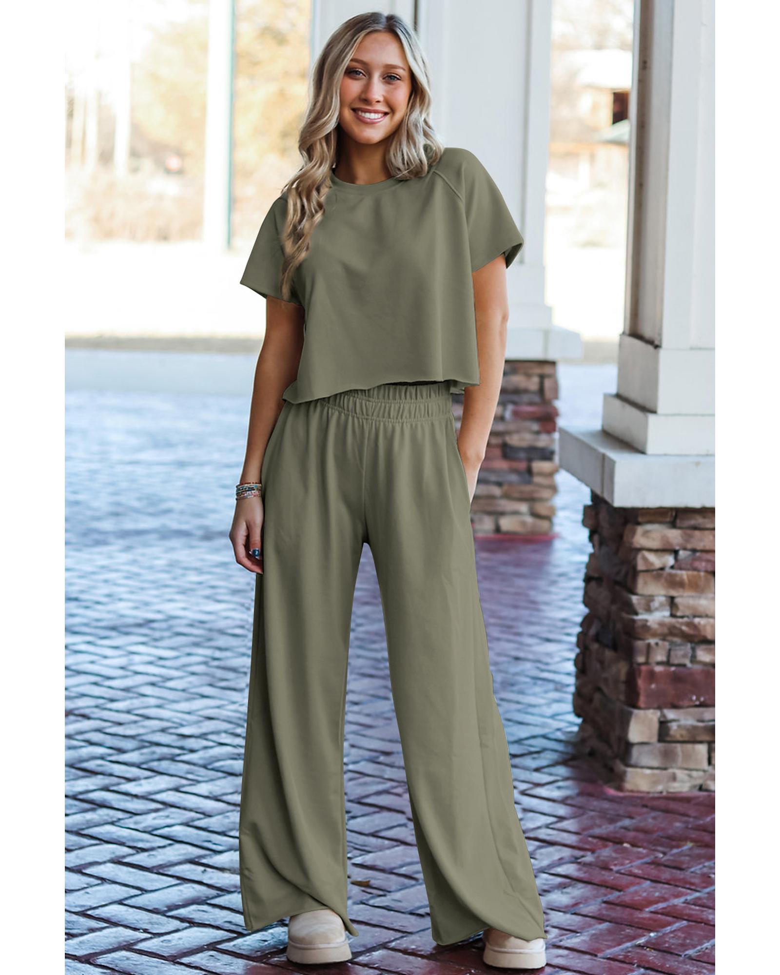 Seagrass Raw Hem Loose Tee and Wide Leg Pants Set - XL 4