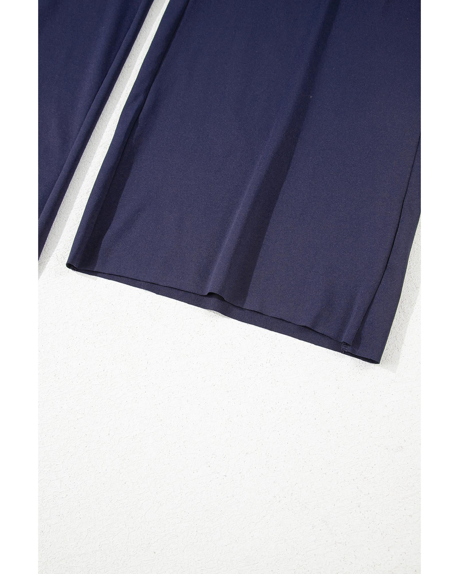 Navy Blue Raw Hem Loose Tee and Wide Leg Pants Set - XL 7