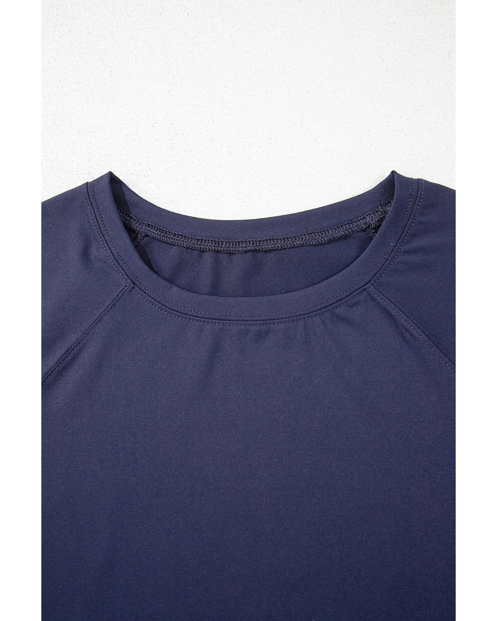 Navy Blue Raw Hem Loose Tee and Wide Leg Pants Set - XL 8