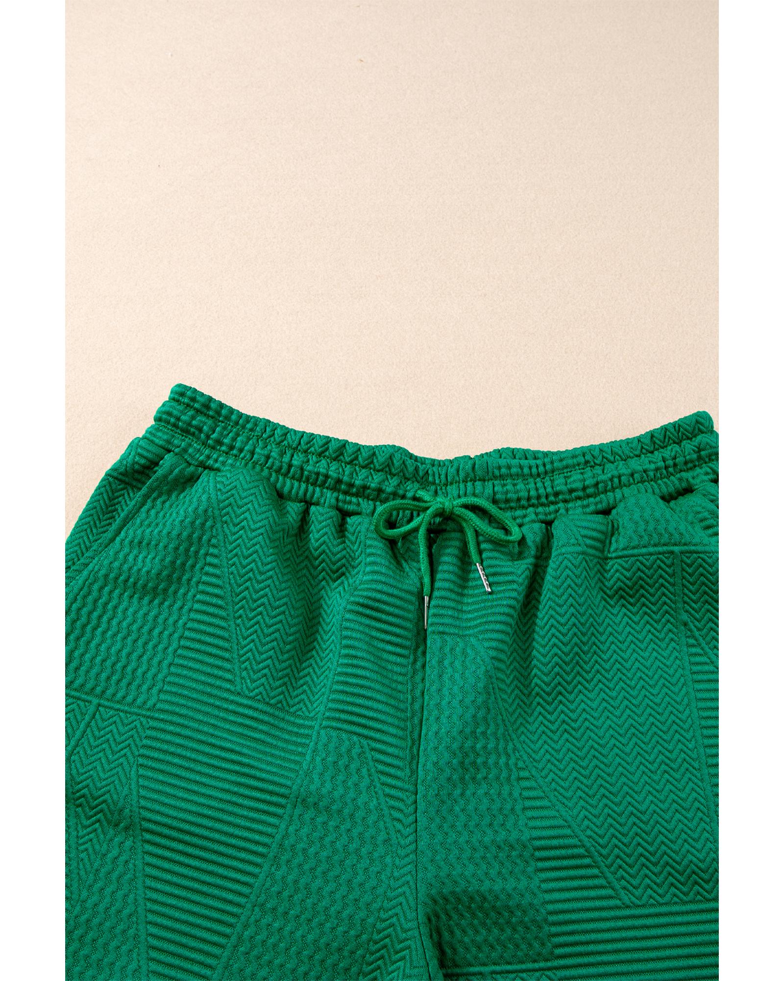 Dark Green Textured Ruffle Split Top and Drawstring Shorts - L 4