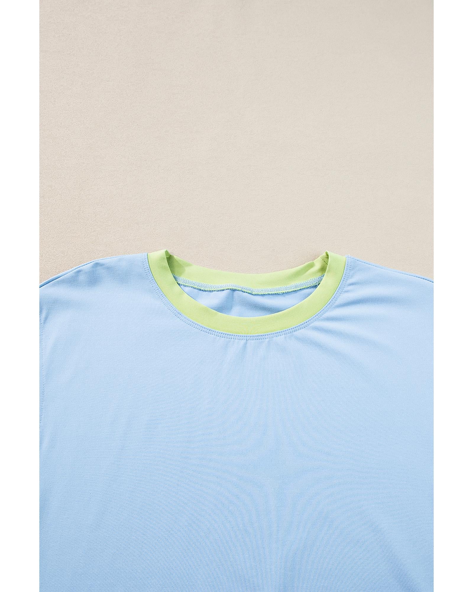 Blue Contrast Trim Cap Sleeve Tee Shorts Set - 2XL