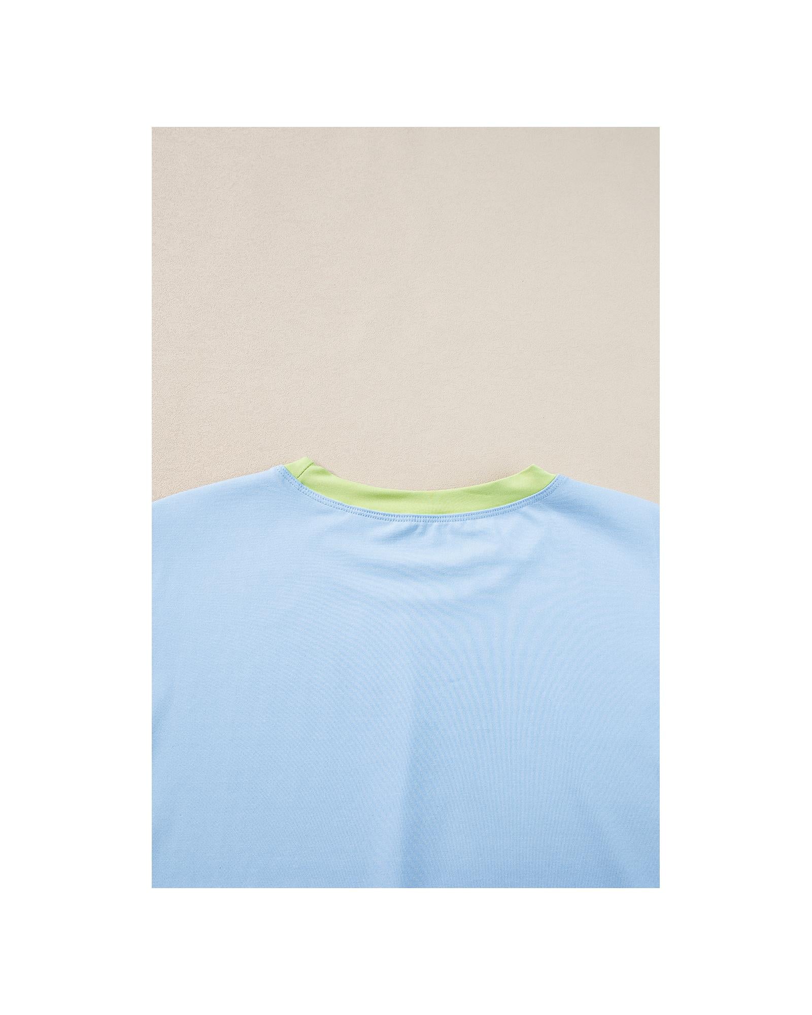 Blue Contrast Trim Cap Sleeve Tee Shorts Set - 2XL 4