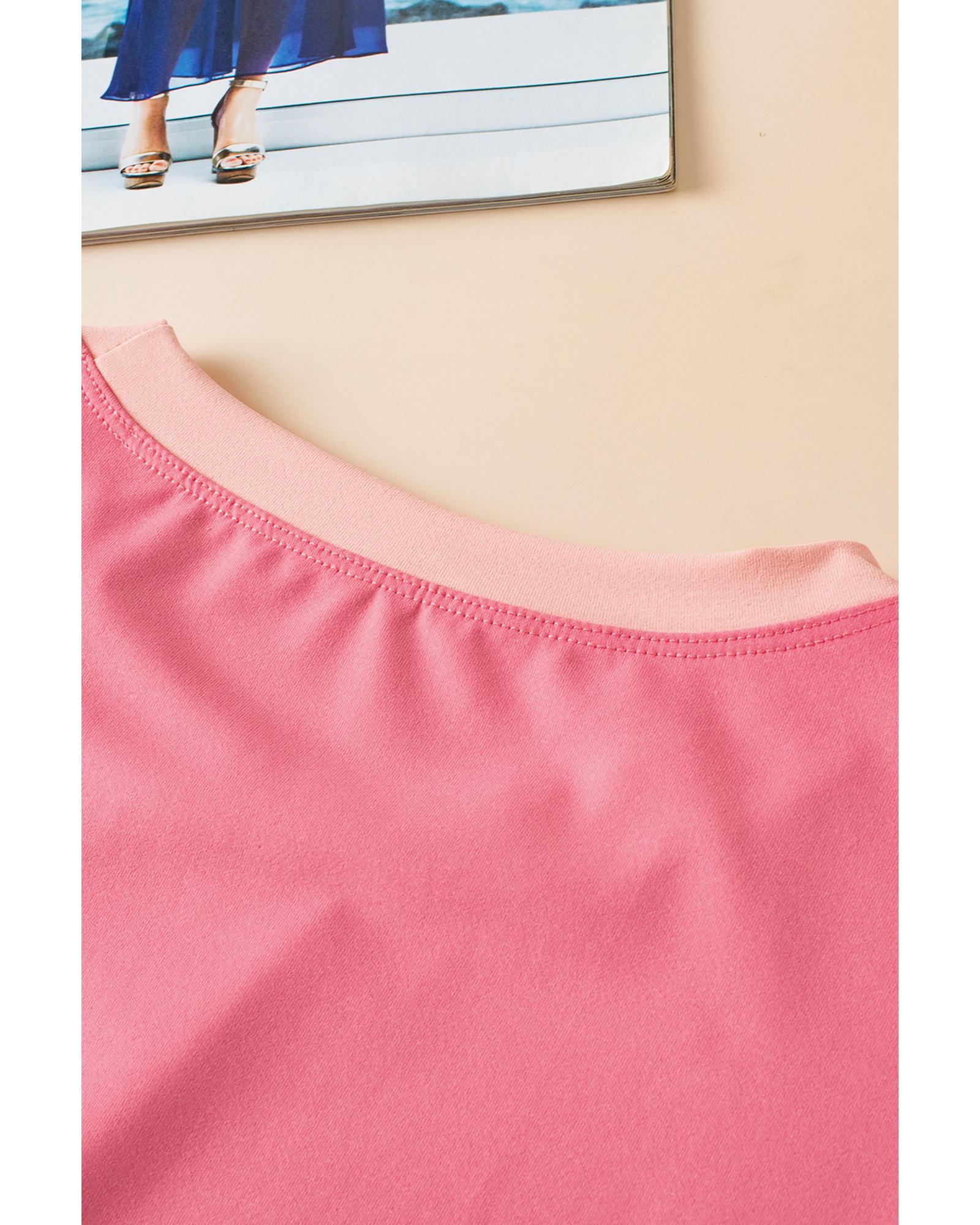 Peach Blossom Contrast Trim Cap Sleeve Tee Shorts Set - XL 5