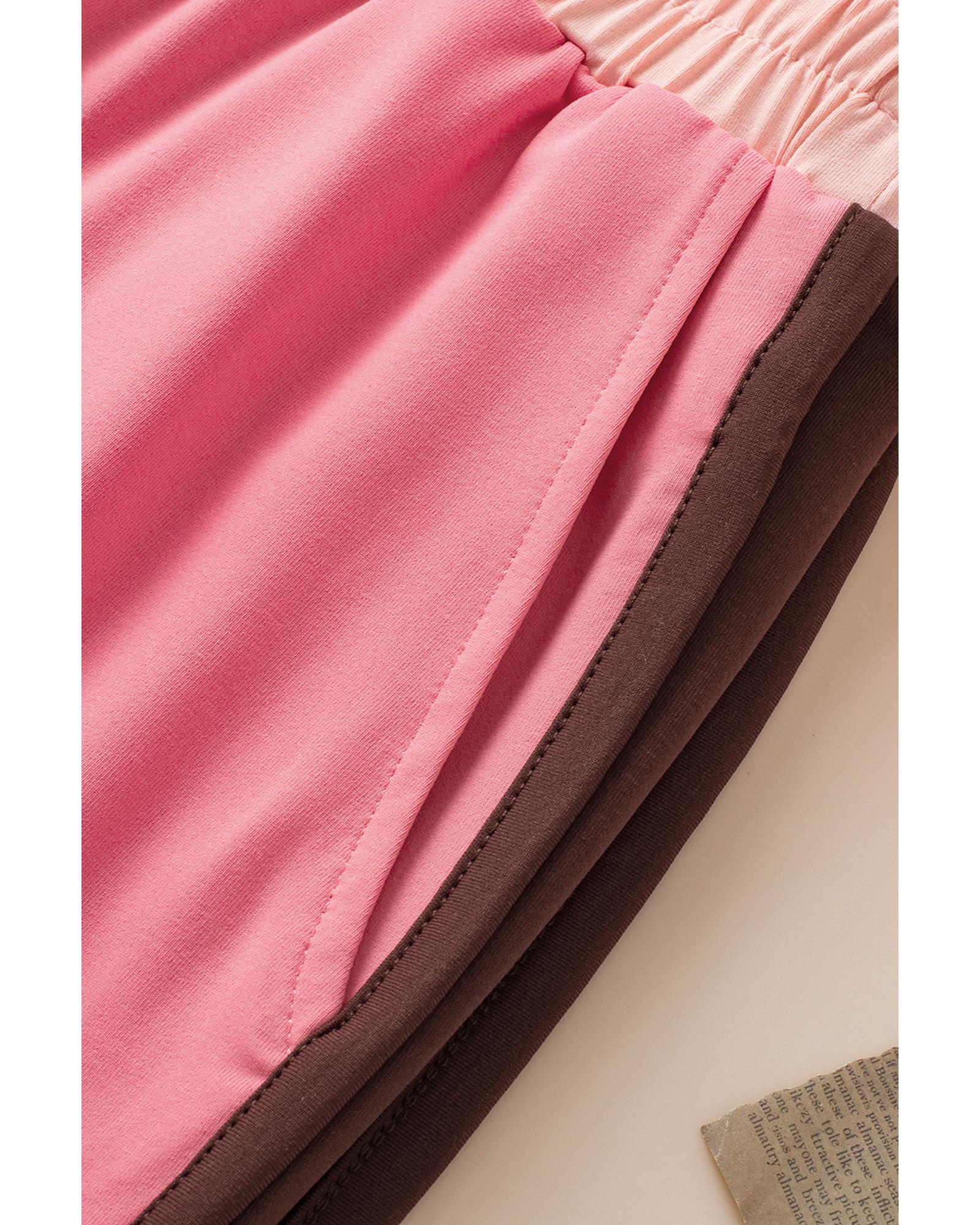 Peach Blossom Contrast Trim Cap Sleeve Tee Shorts Set - XL 7