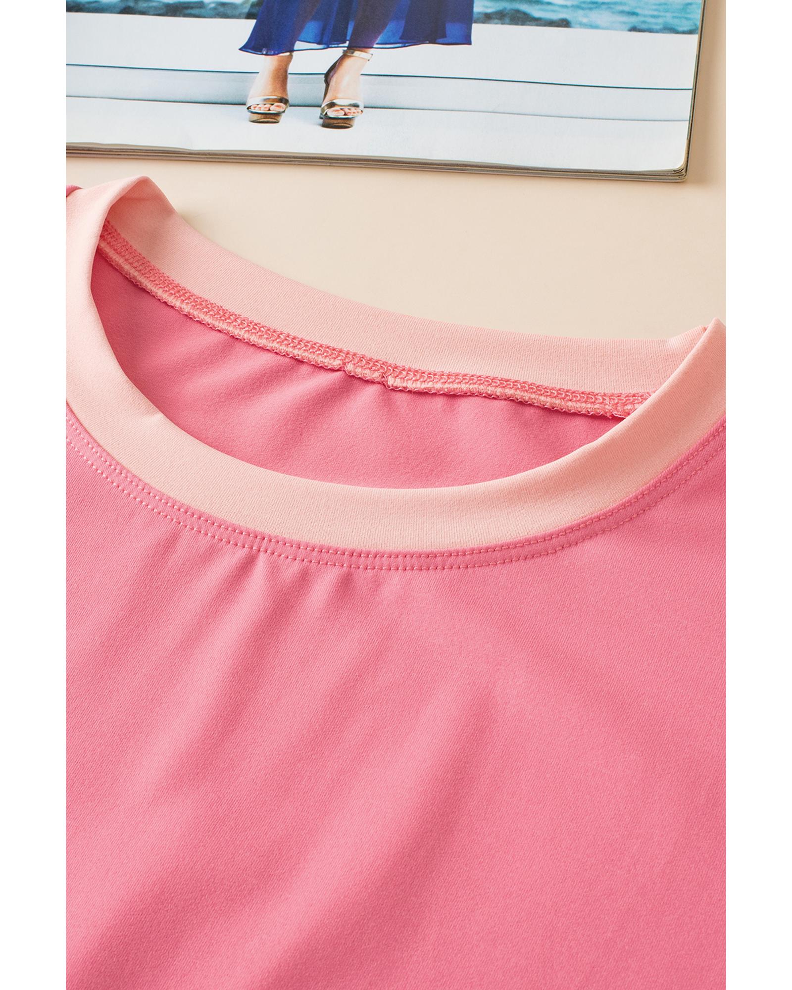 Peach Blossom Contrast Trim Cap Sleeve Tee Shorts Set - XL 8