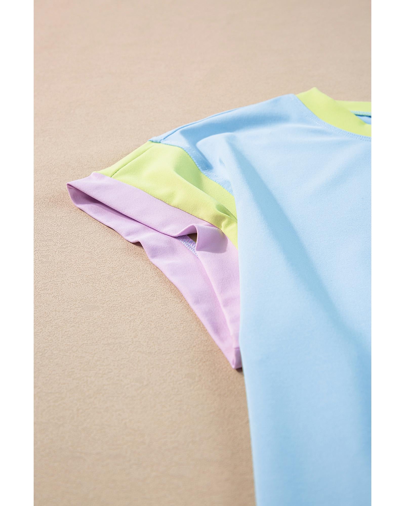 Sky Blue Color Block Detail Casual Two-piece Outfit - L 7