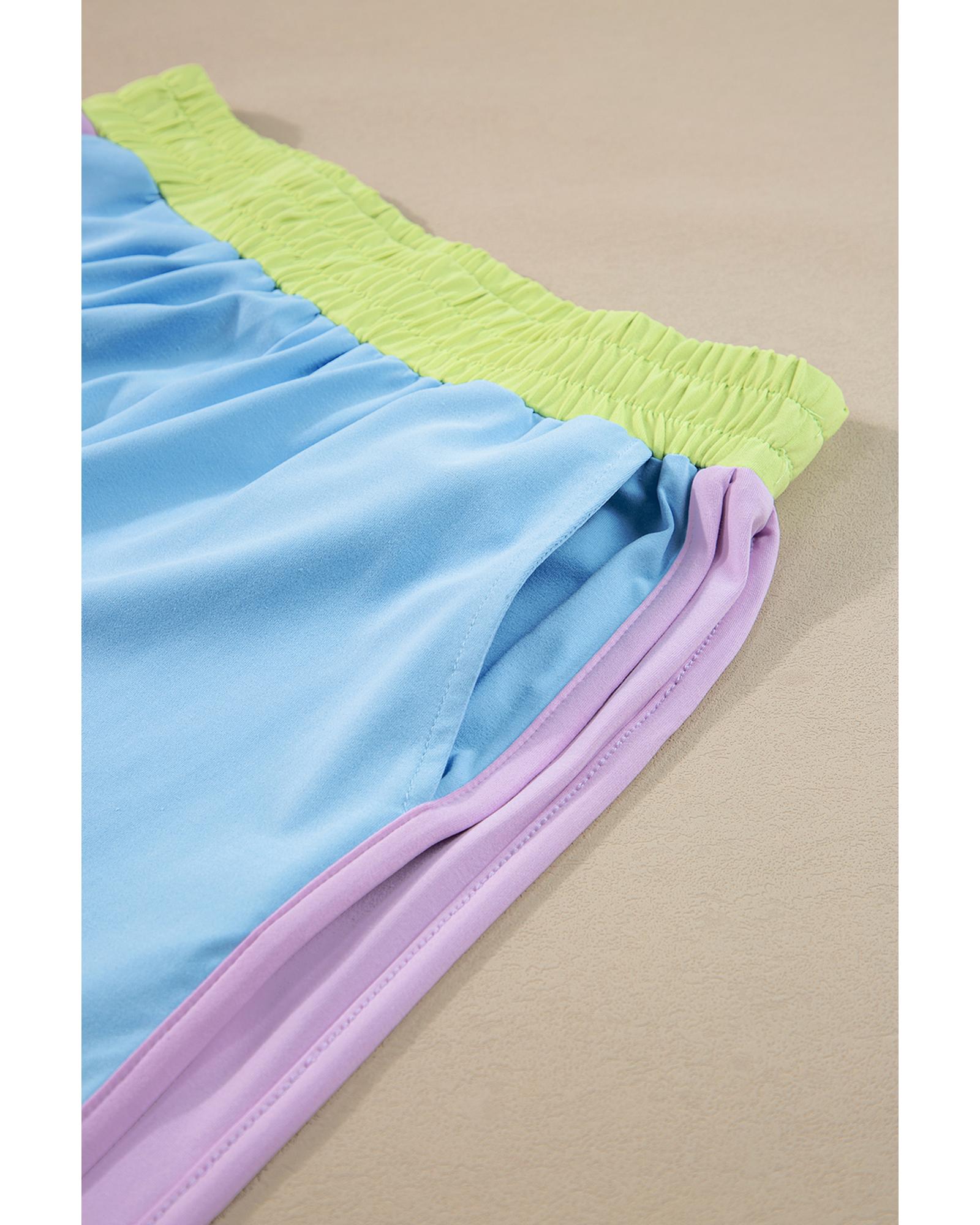 Sky Blue Color Block Detail Casual Two-piece Outfit - S 6
