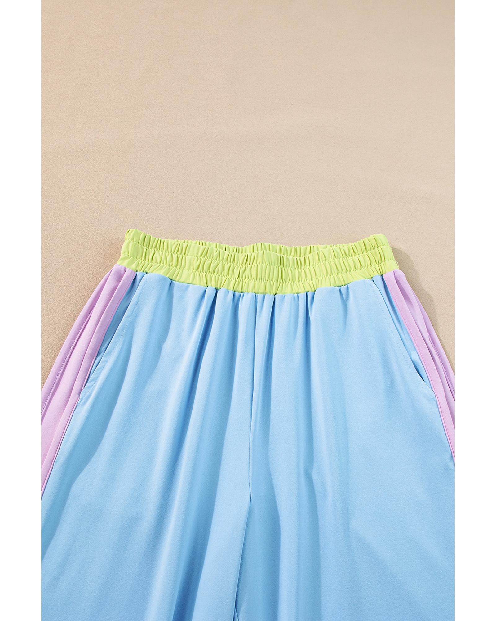 Sky Blue Color Block Detail Casual Two-piece Outfit - XL 5