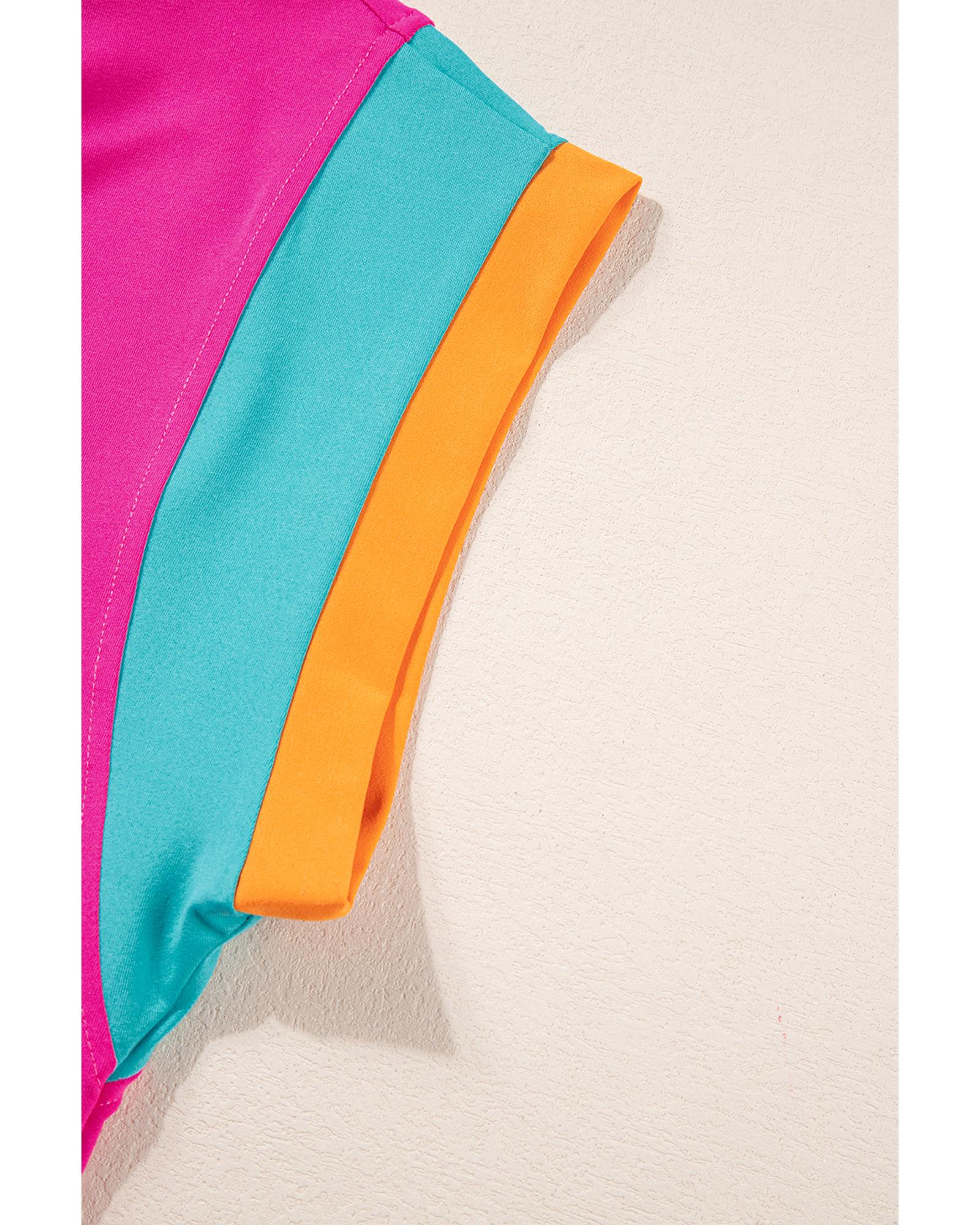Strawberry Pink Color Block Detail Casual Two-piece Set - 2XL 8