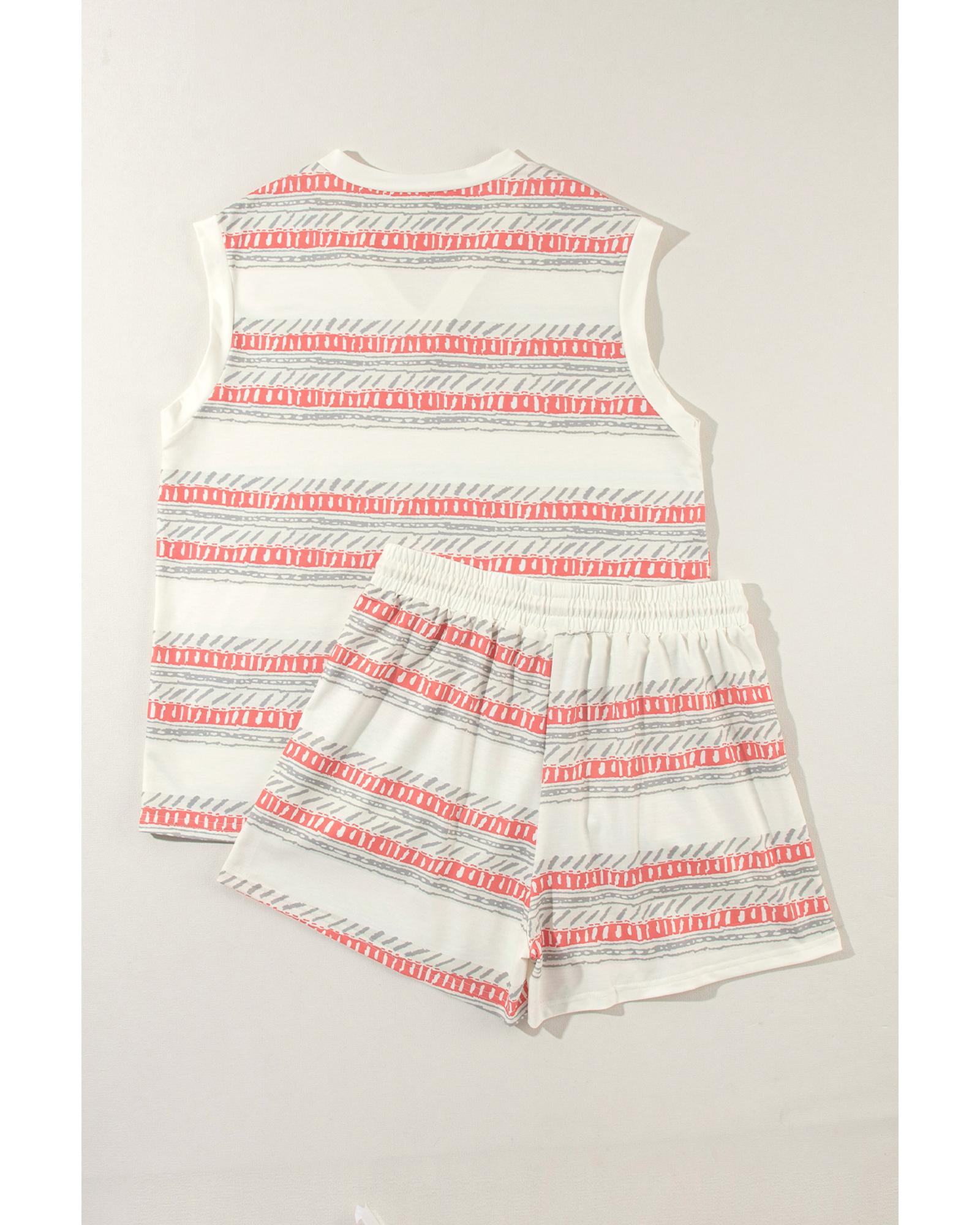 Beige Western Striped Print Casual Tank 2pcs Outfit - L 6