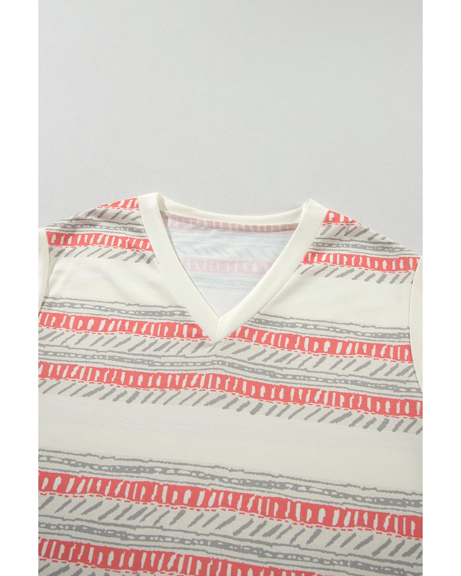 Beige Western Striped Print Casual Tank 2pcs Outfit - L 8