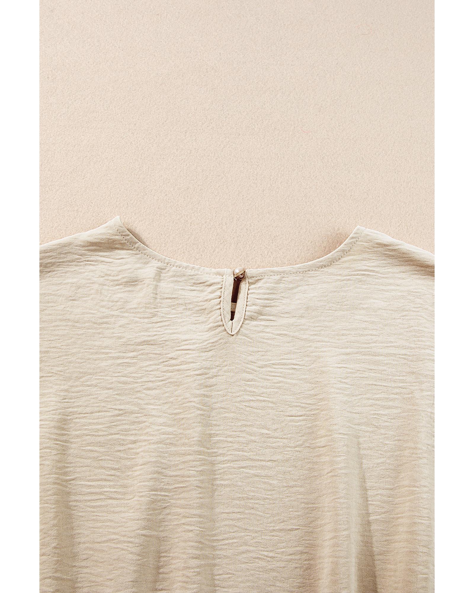 Beige Crinkled Elastic Hem Crop Tee and Wide Leg Pants Set - L 4