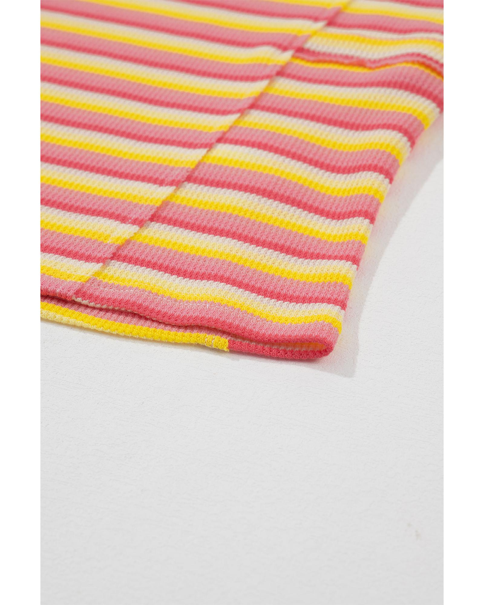 Yellow Stripe Rainbow Tee Tasseled String Wide Leg Pants Set - 2XL 7