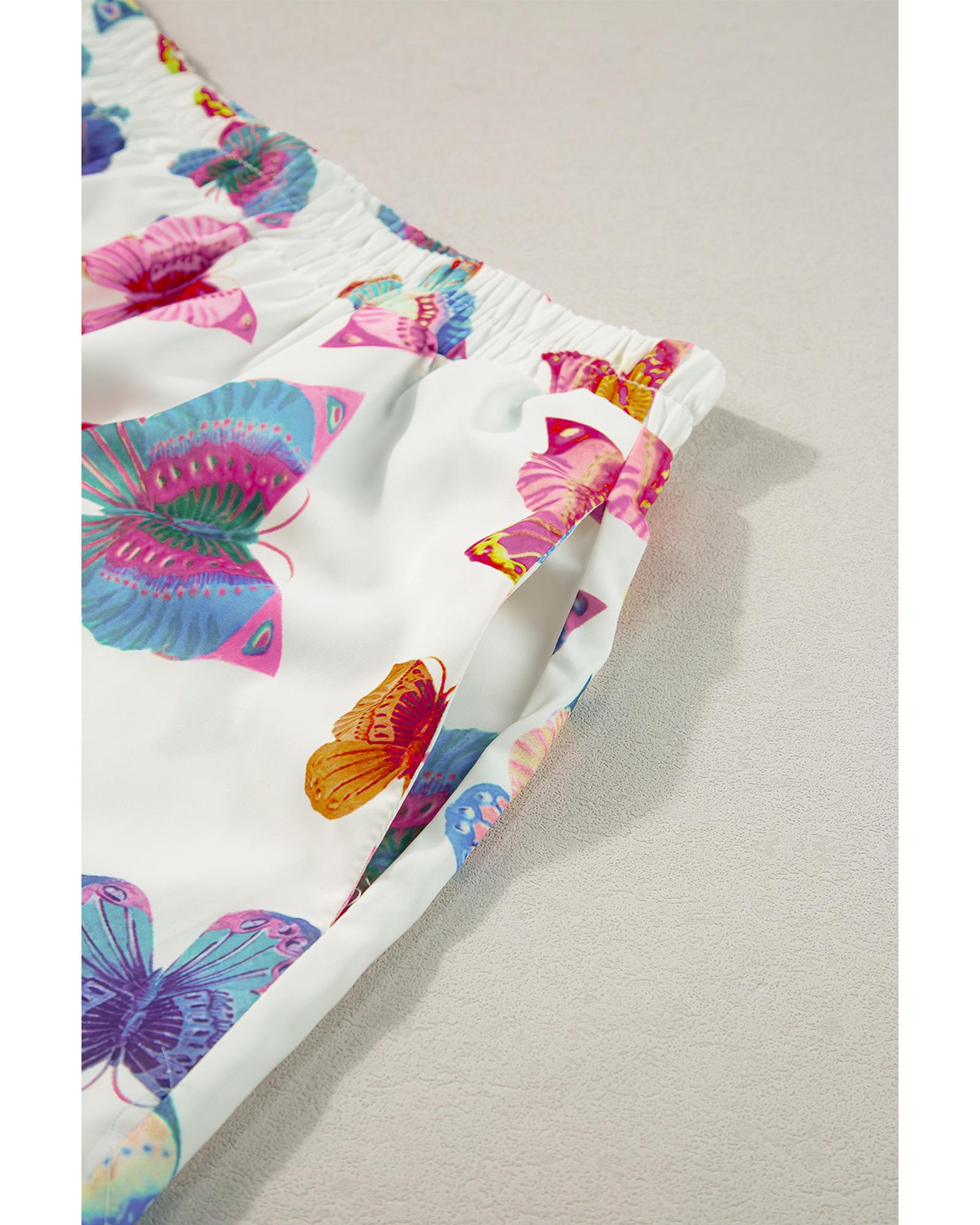 Multicolour Butterfly Pattern Short Sleeve Shirt Pajamas Set - M 6