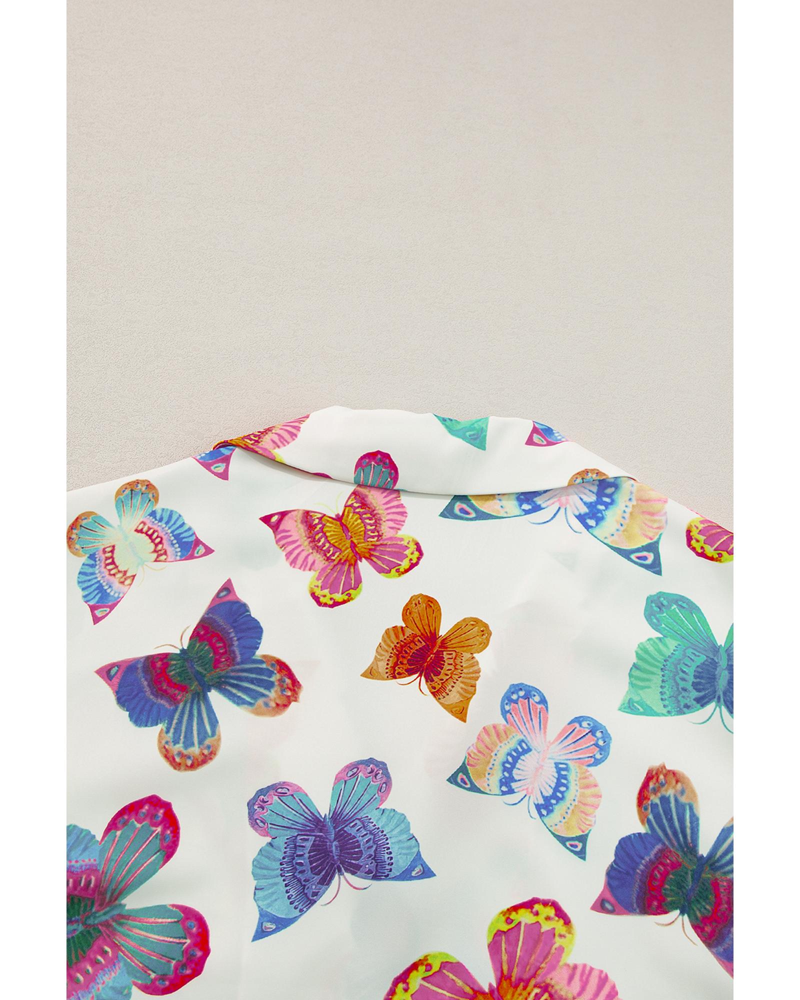 Multicolour Butterfly Pattern Short Sleeve Shirt Pajamas Set - S 7