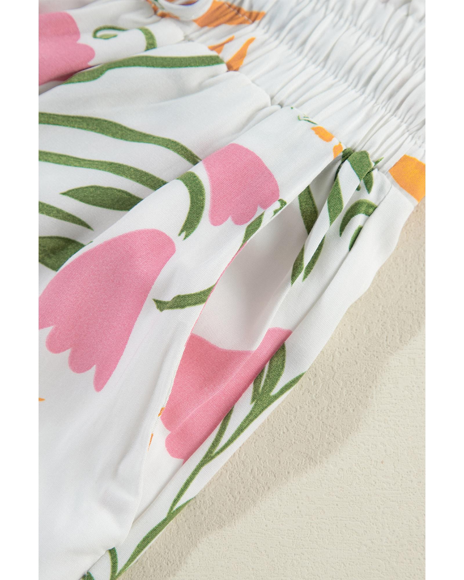 White Colorful Printed Square Neck Tank and Wide Leg Pants Set - XL 7