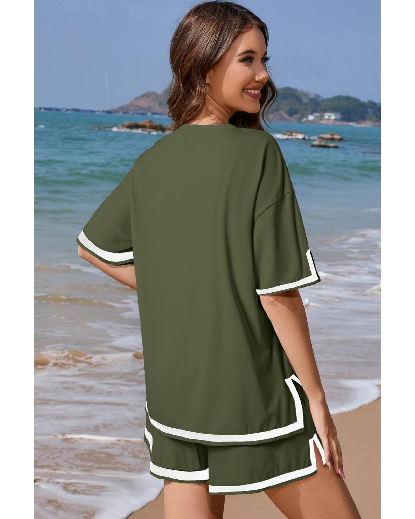 Vineyard Green Contrast Trim Tee and Shorts Set - M
