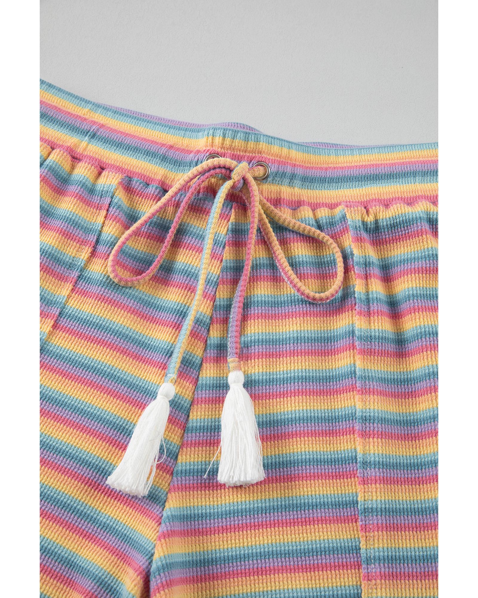 Pink Stripe Crew Neck Tee and Tasseled Drawstring Shorts Set - L 5
