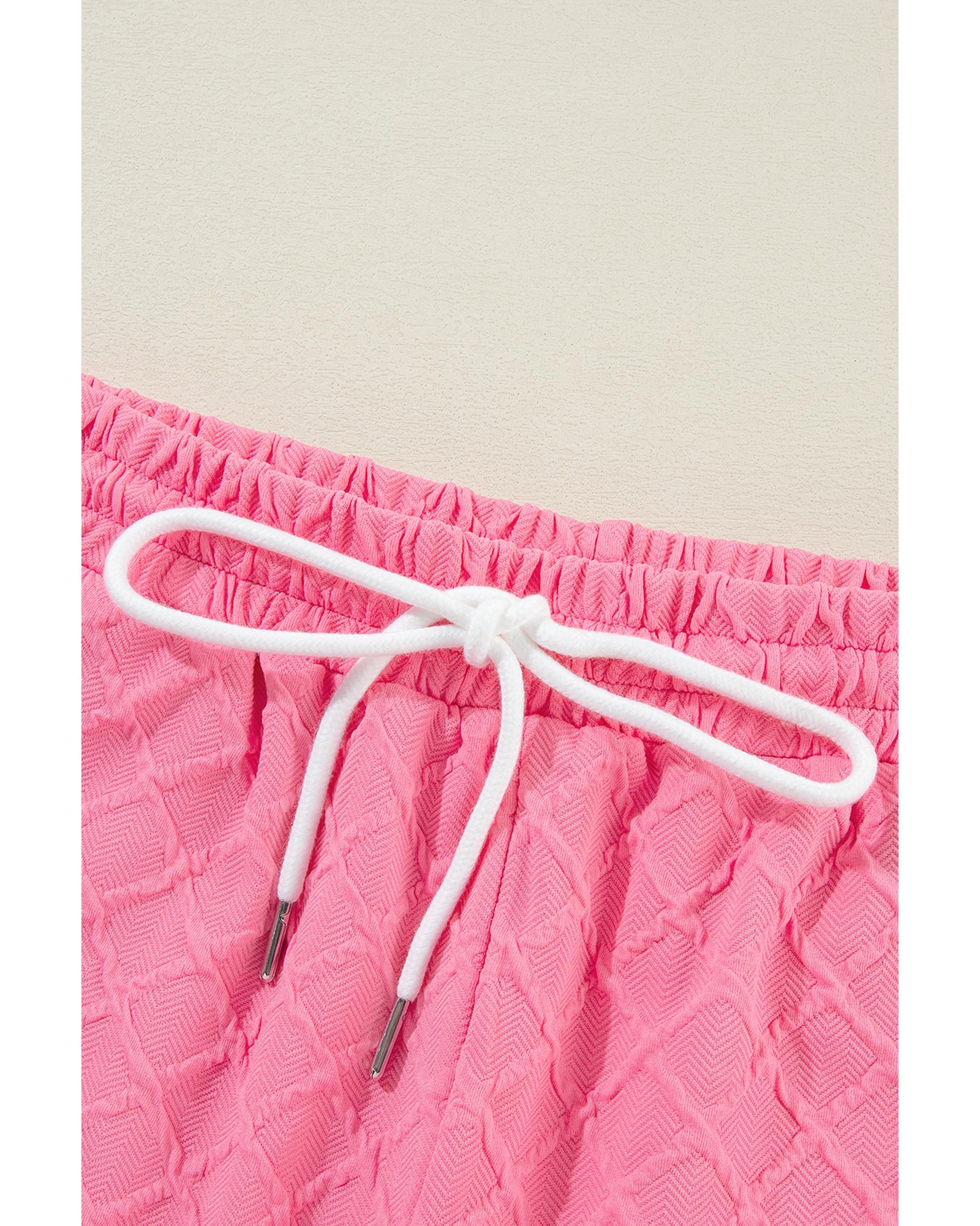 Sachet Pink Checkered Textured Tee and Drawstring Shorts - S 5