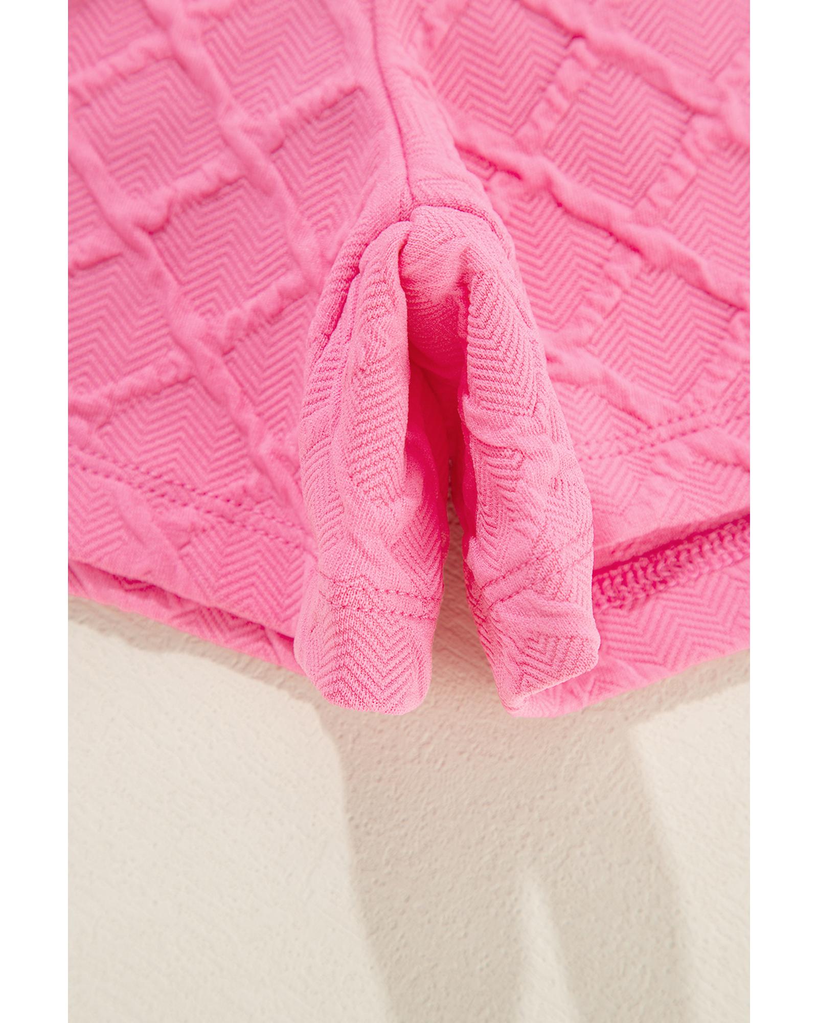 Sachet Pink Checkered Textured Tee and Drawstring Shorts - S 7