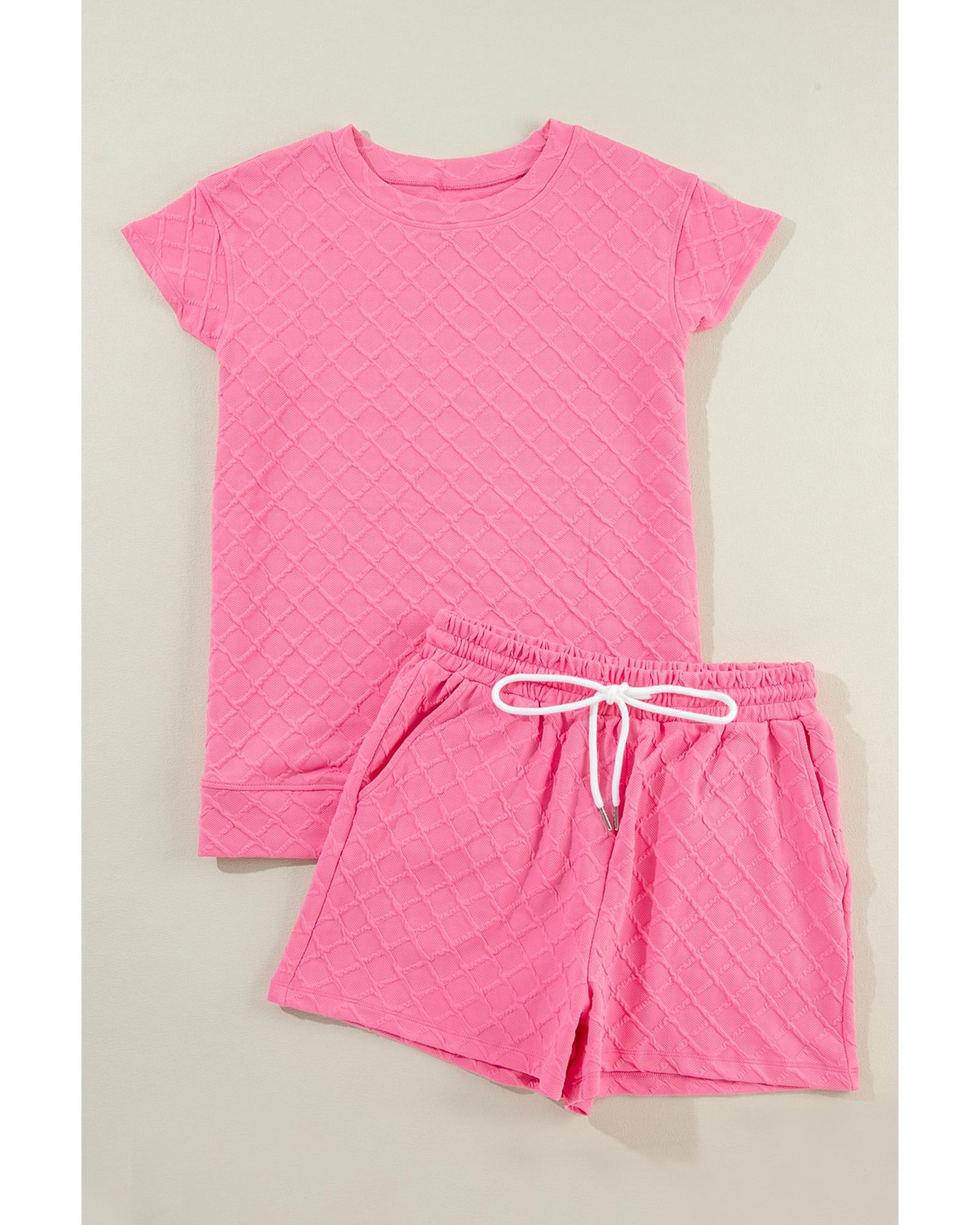 Sachet Pink Checkered Textured Tee and Drawstring Shorts - XL 3
