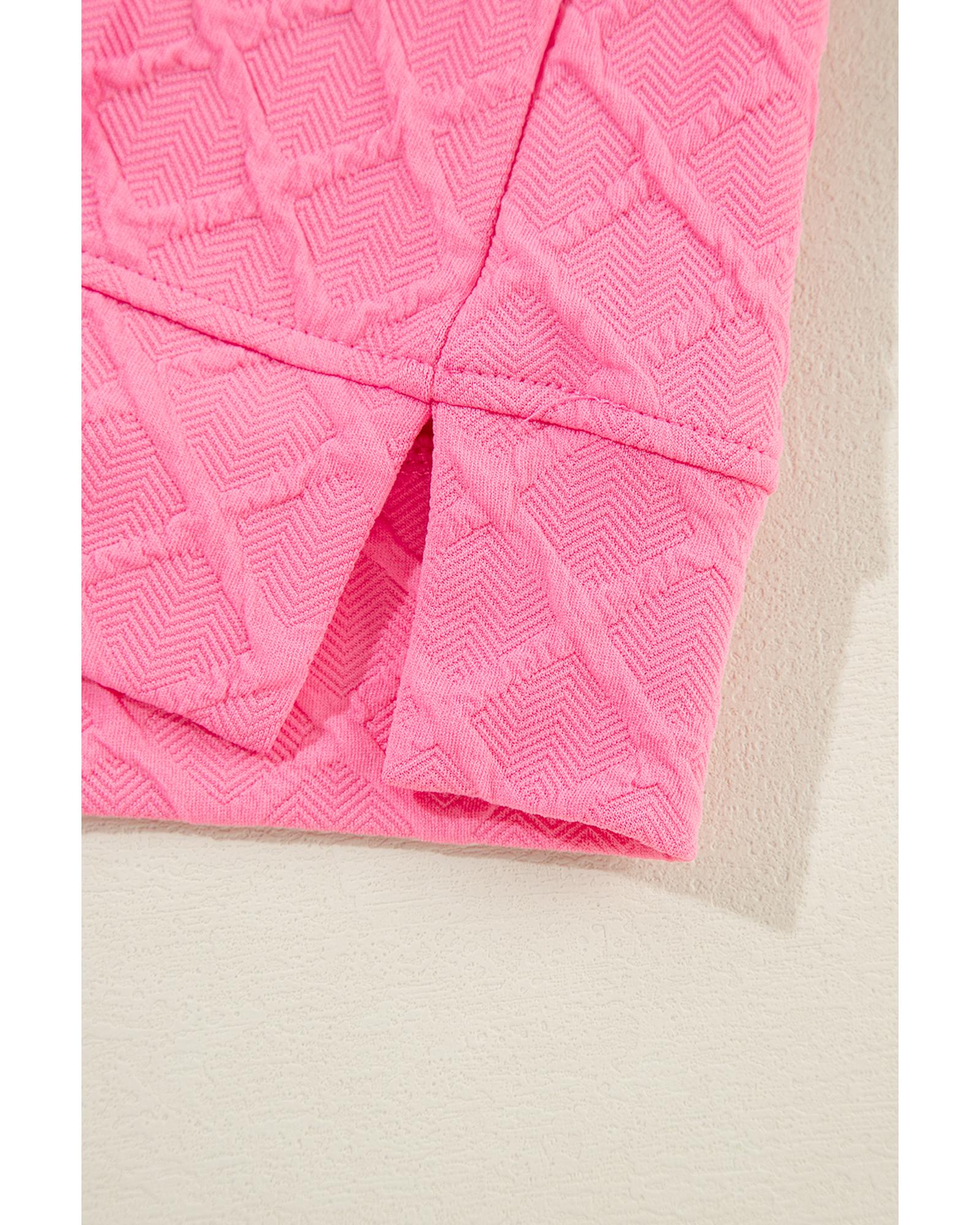Sachet Pink Checkered Textured Tee and Drawstring Shorts - XL 5