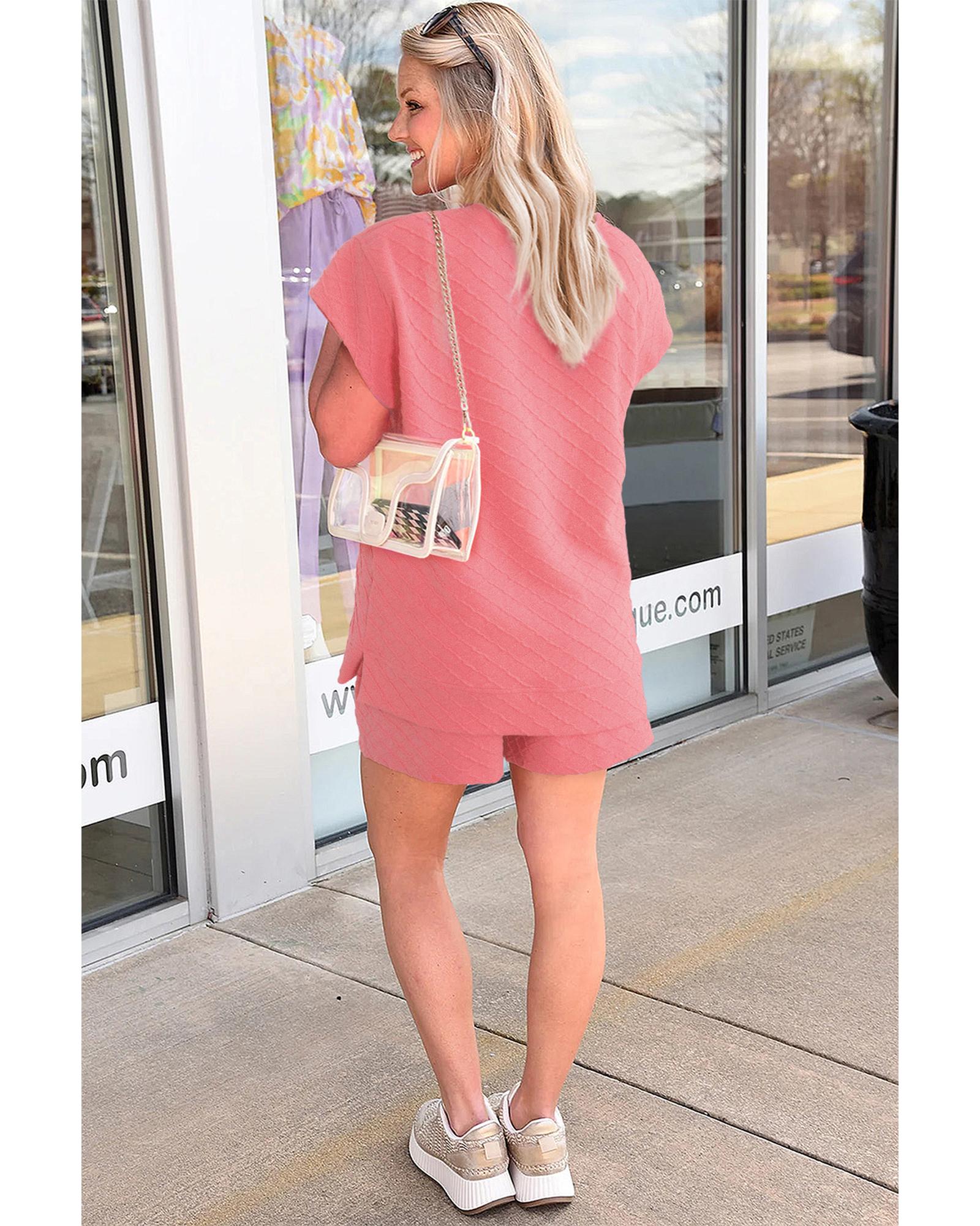 Casual Checkered Textured Tee and Drawstring Shorts - XL